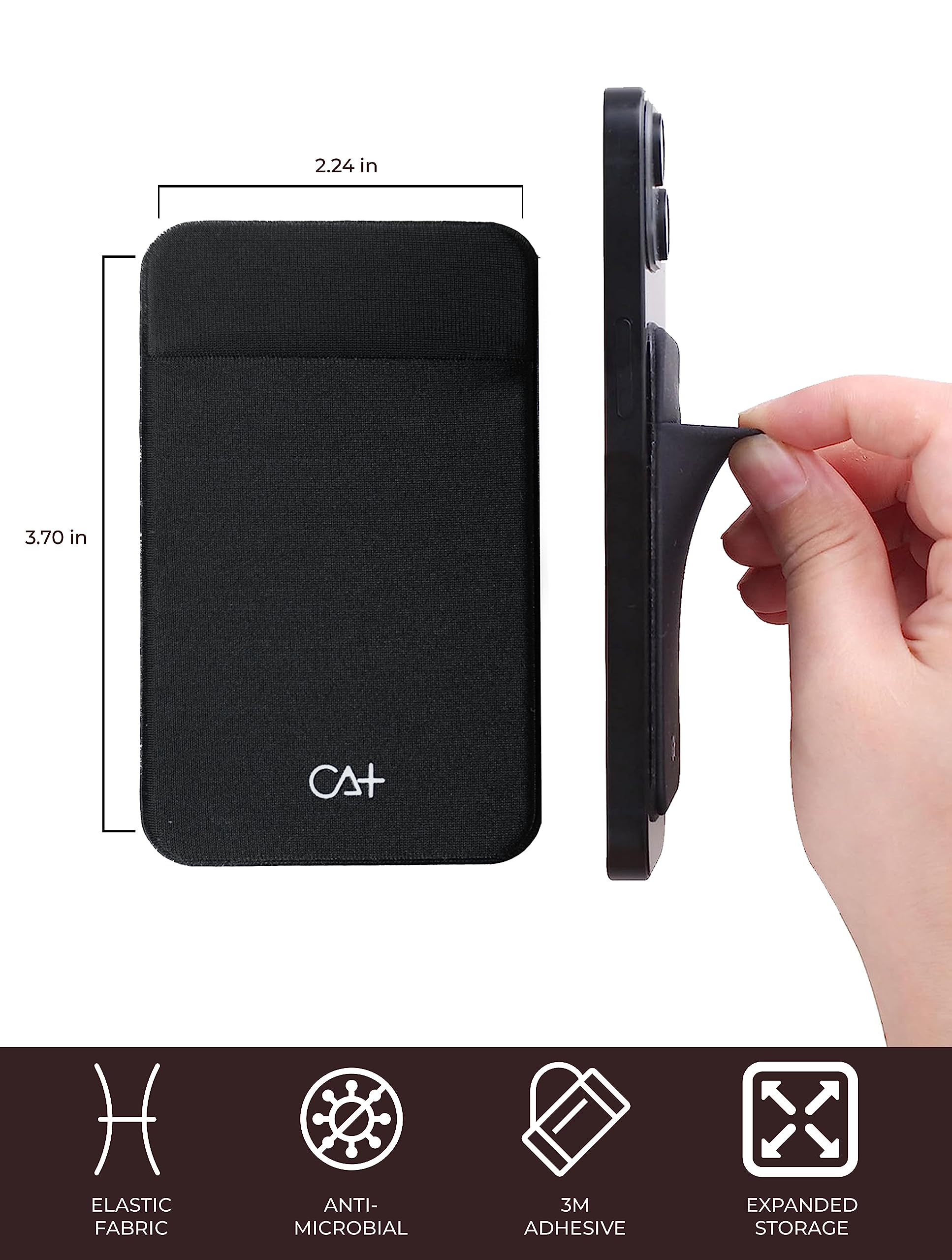 Stick On Phone Wallet Card Holder - Durable Adhesive Sticker for ID & Credit Cards - Compatible with Most Phone Cases (Black + Dark Grey) | Perfect for Hands-Free Shopping, Travel & Everyday Convenience