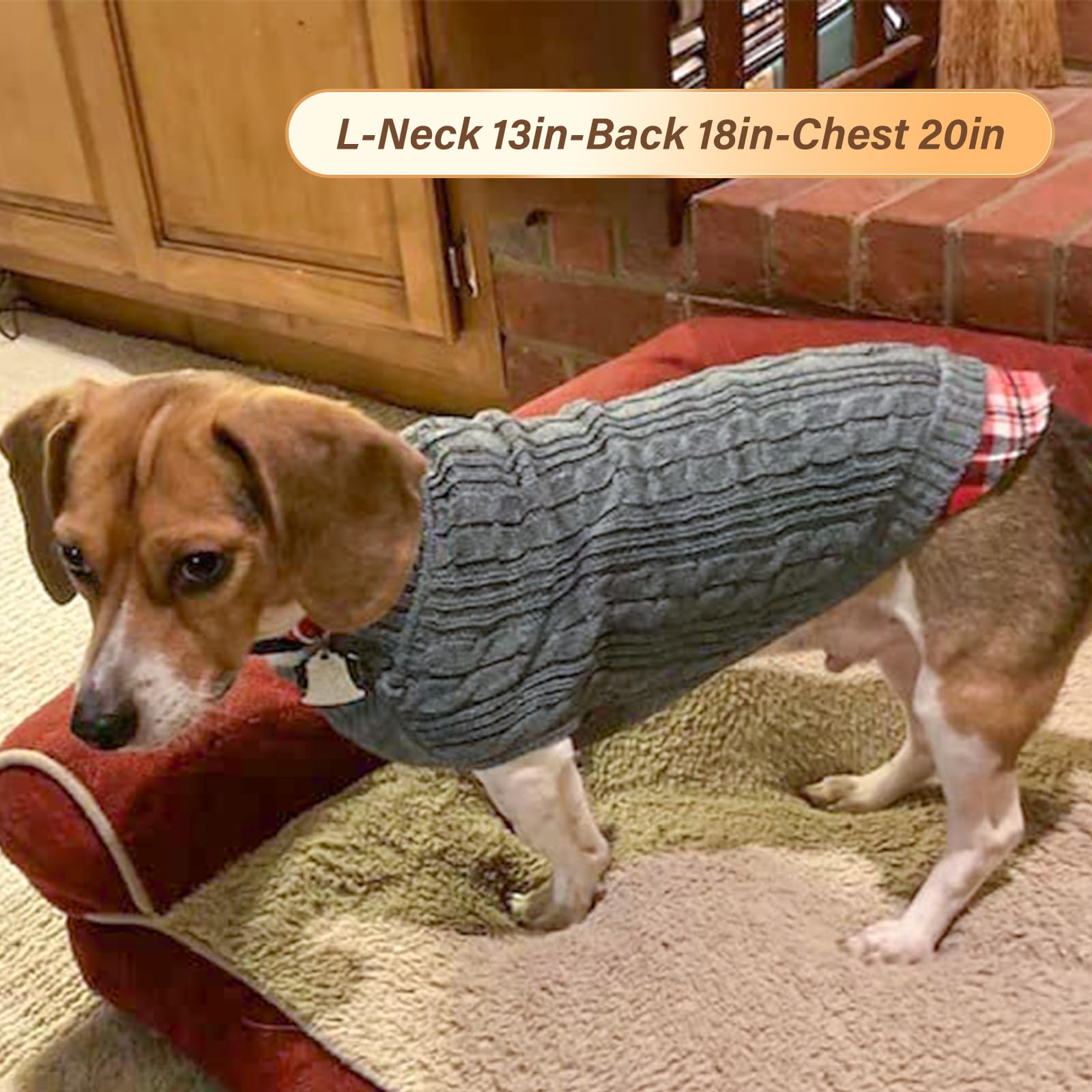 KYEESE Gingham Dog Sweater - Warm Knit Pullover for Medium Dogs, Cozy Pet Coat for Fall & Winter - Perfect for Outdoor Walks and Indoor Comfort