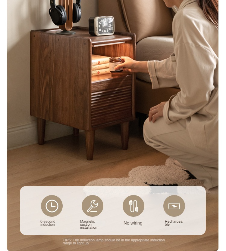 Solid Black Walnut Wood Nightstand with Narrow Design - Perfect for Small Bedrooms, Apartments & Modern Home Decor