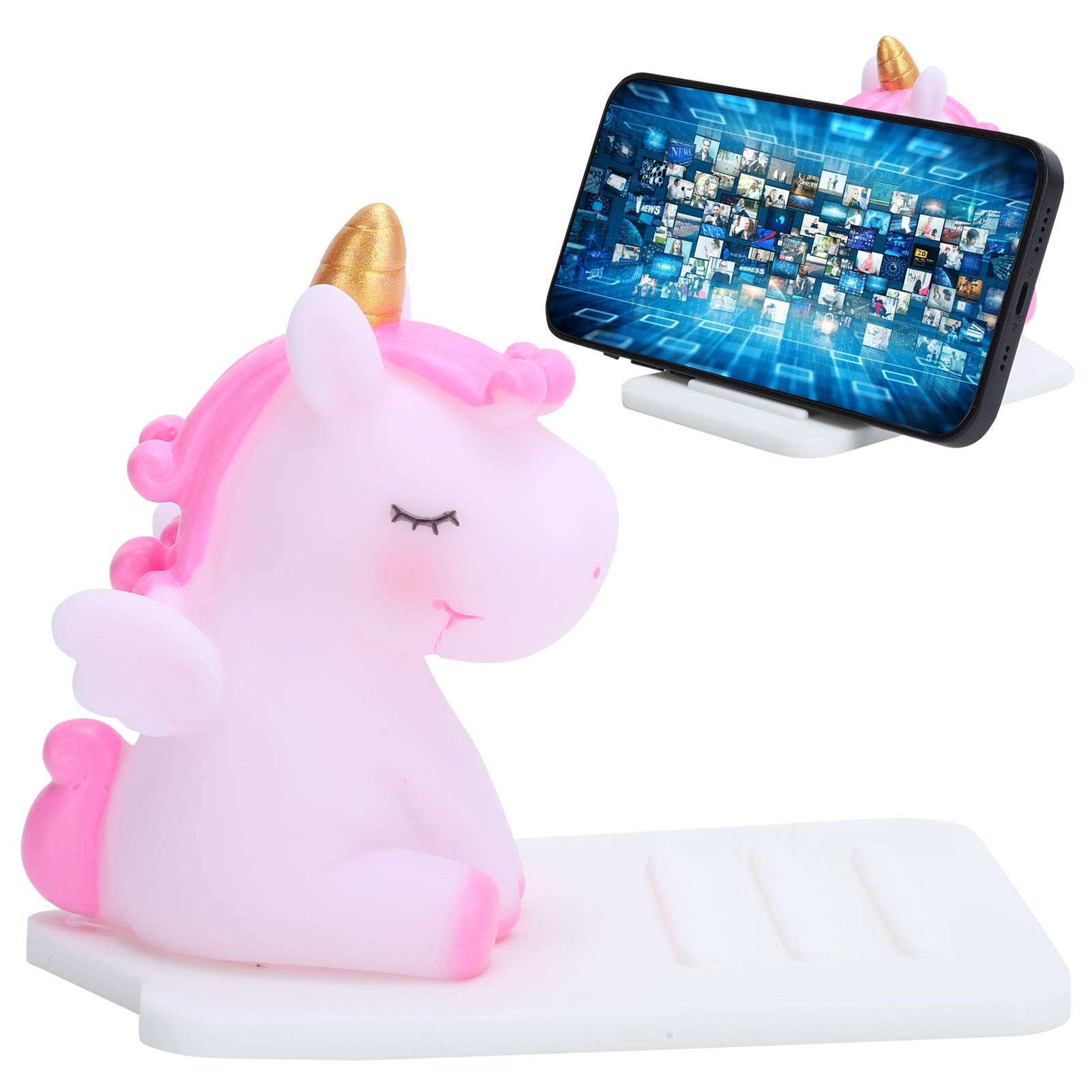 Cute Unicorn Phone Holder - Non-Slip Universal Cartoon Stand for iPhone, Samsung & All Smartphones | Perfect for Home, Office & School Use (Pink Unicorn on White)