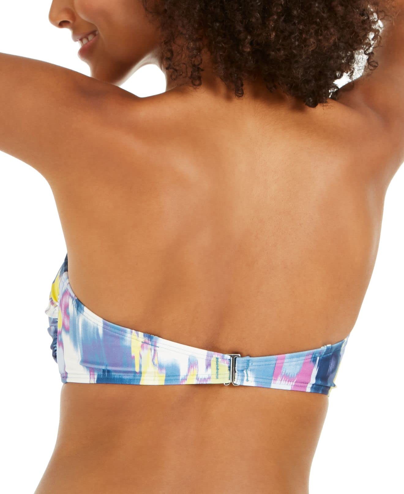DKNY Women's Printed Stretch Twist Front Swimsuit Top - Blue, Fixed Cups for Support | Perfect for Beach Vacations, Pool Parties & Summer Getaways