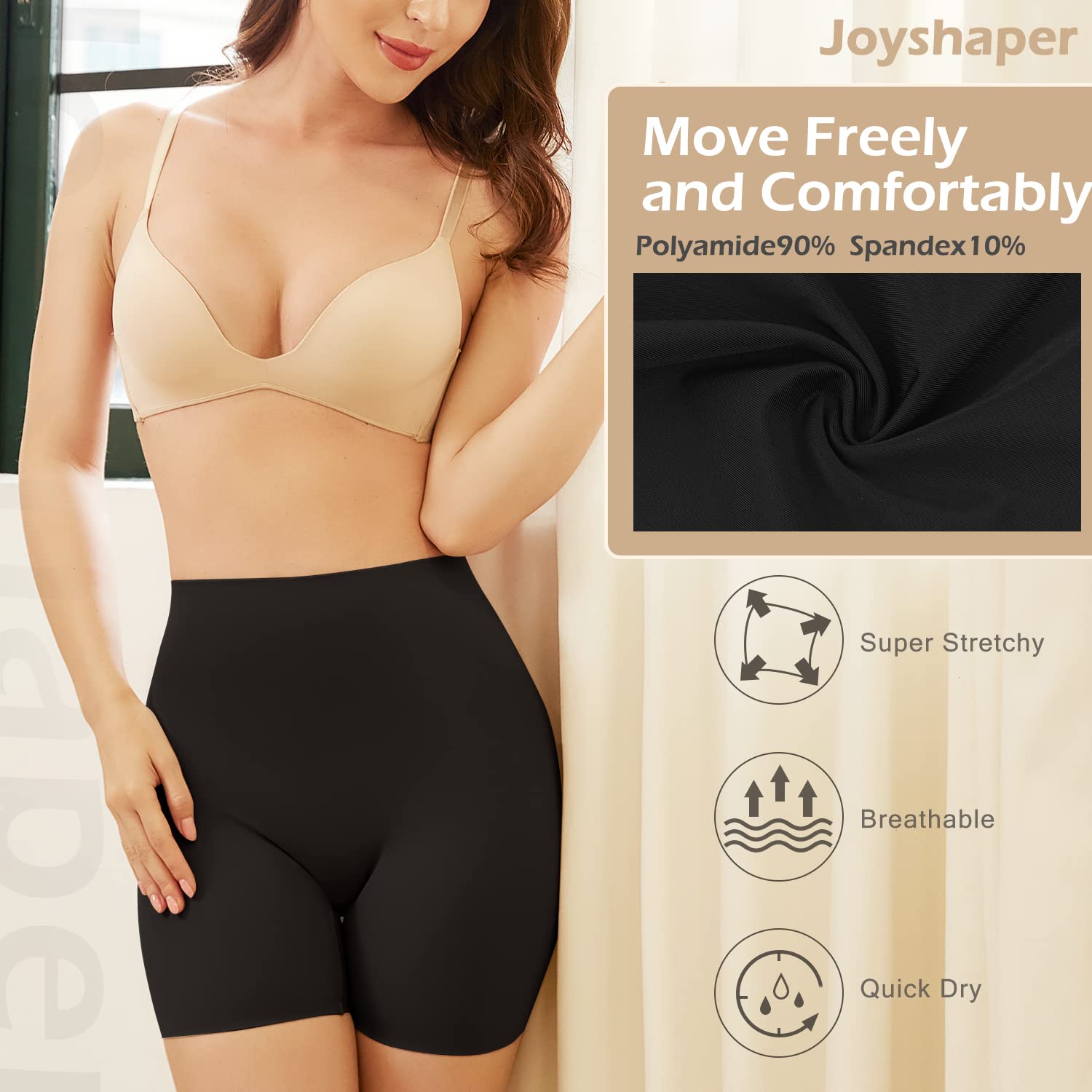 JOYSHAPER Women's Seamless Anti-Chafing Slip Shorts - Invisible Underwear for Dresses, Boyshort Panties - Perfect for Work, Travel & Summer Comfort