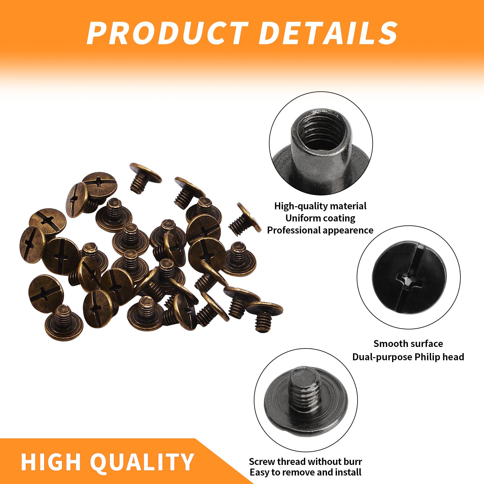 AnRui 100 Sets M5×20mm Chicago Screws - Antique Bronze Steel Fasteners & Rivets for Leather Belts, Scrapbooks, Photo Albums, DIY Crafts | Perfect for Binding, Bookmaking & Leatherworking Projects