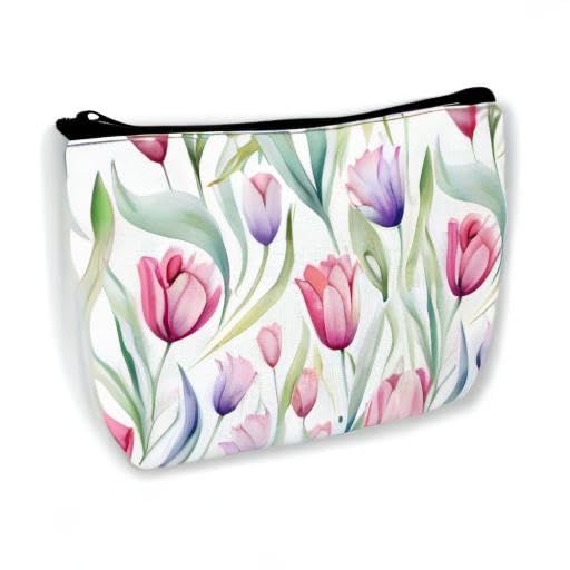 Watercolor Tulip Floral Cosmetic Bag - Large Capacity Zippered Makeup Pouch for Women & Girls | Travel Toiletry Organizer | Perfect for Gym, Vacation & Daily Essentials