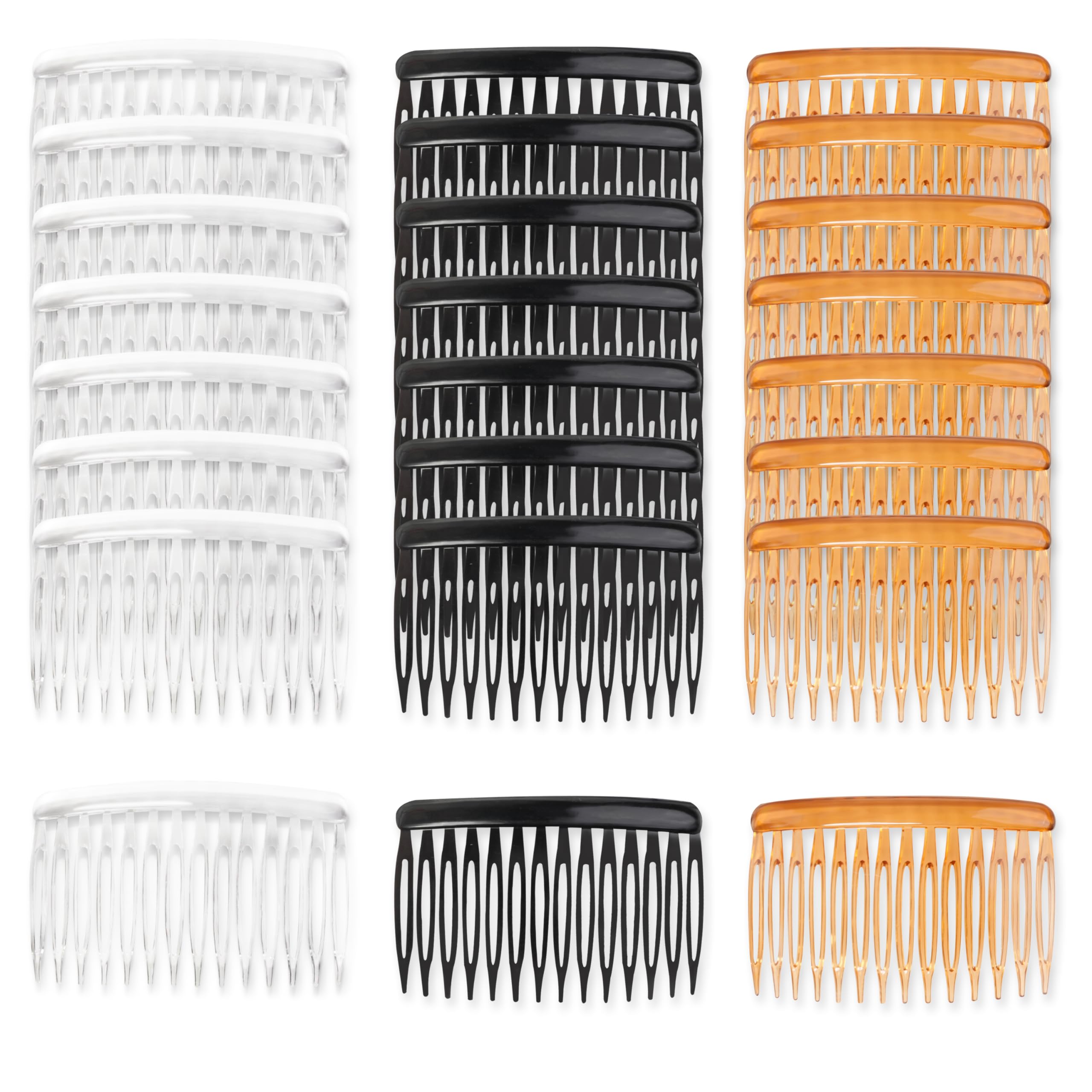 TaShow 24 PCS Hair Side Combs for Women with Fine Thin Hair - 14 Teeth Decorative Hair Clips for Women, Girls, Bridal & Wedding Veil (Wide, Black, Transparent, Light Coffee) - Perfect for Parties, Prom, and Special Occasions