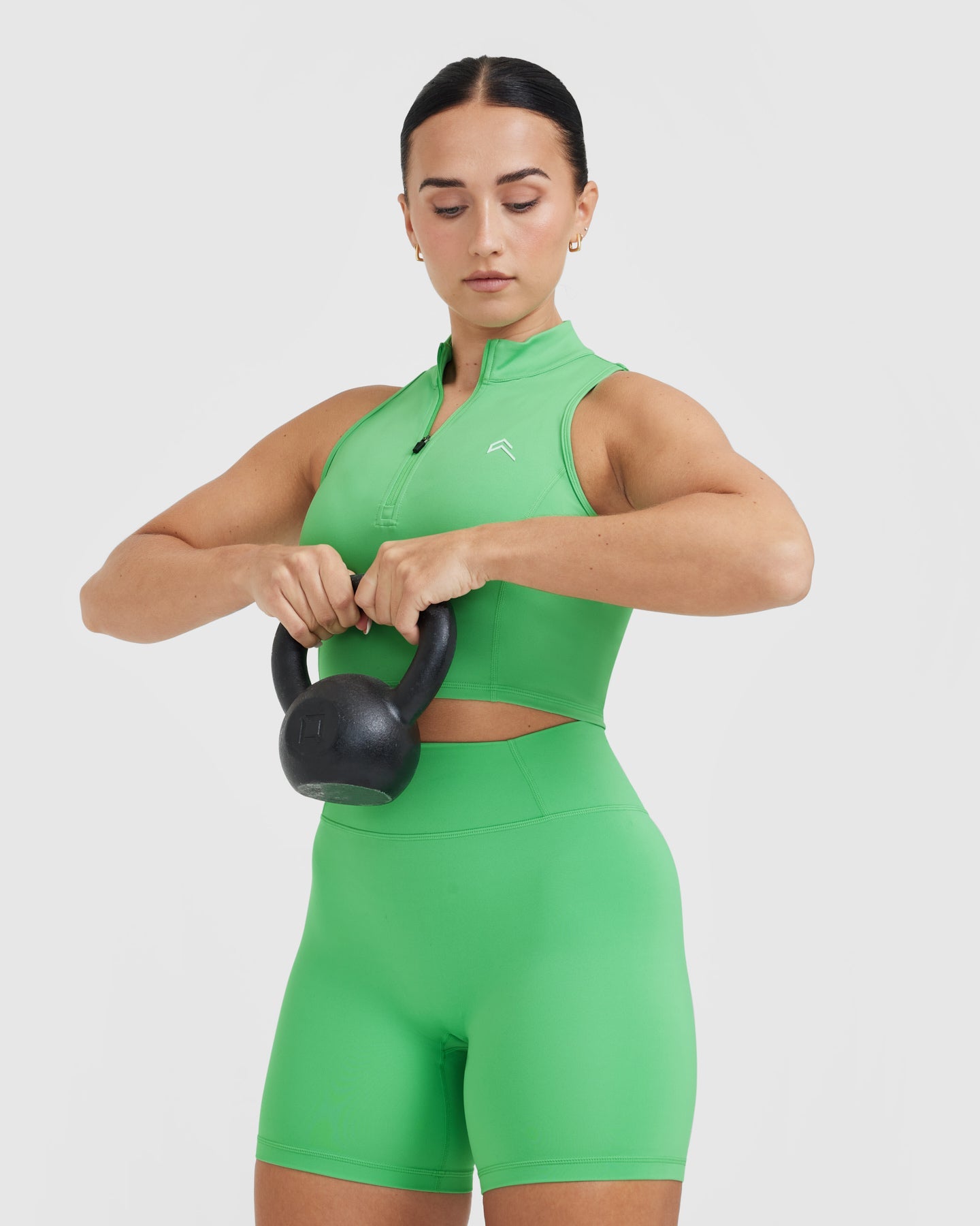 Timeless Half Zip Crop Tank Top for Women - Soft Stretchy Workout Shirt | Jade Green | Yoga, Running, Gym & Casual Wear
