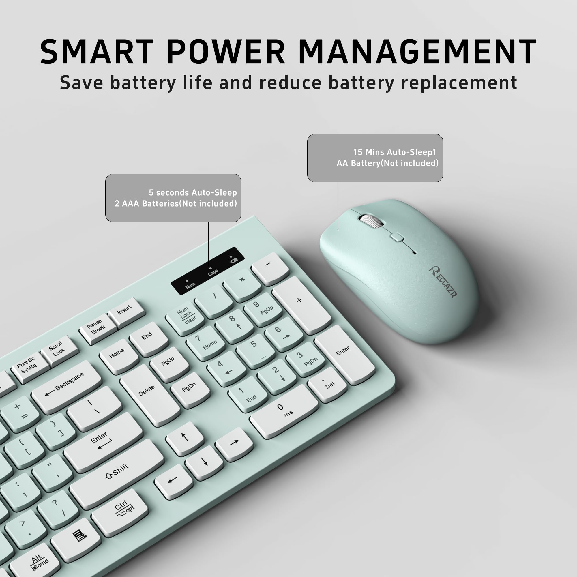 Wireless Keyboard and Mouse Combo - Full-Sized Ergonomic Keyboard with Adjustable DPI Mouse, 2.4GHz USB Receiver for PC, Laptop, Desktop - Compatible with Windows 10/11 (Mint Green & White) | Perfect for Office Work, Gaming & Home Computing