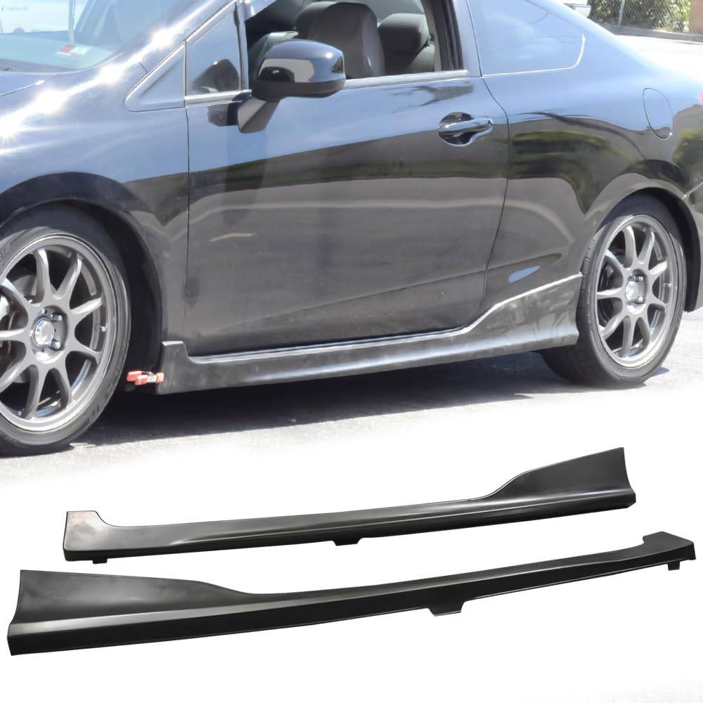 2012-2015 Honda Civic Coupe Side Skirt - HFP/HF Style Unpainted Black ABS Plastic Body Kit - Perfect for Car Enthusiasts & Street Racing Upgrades