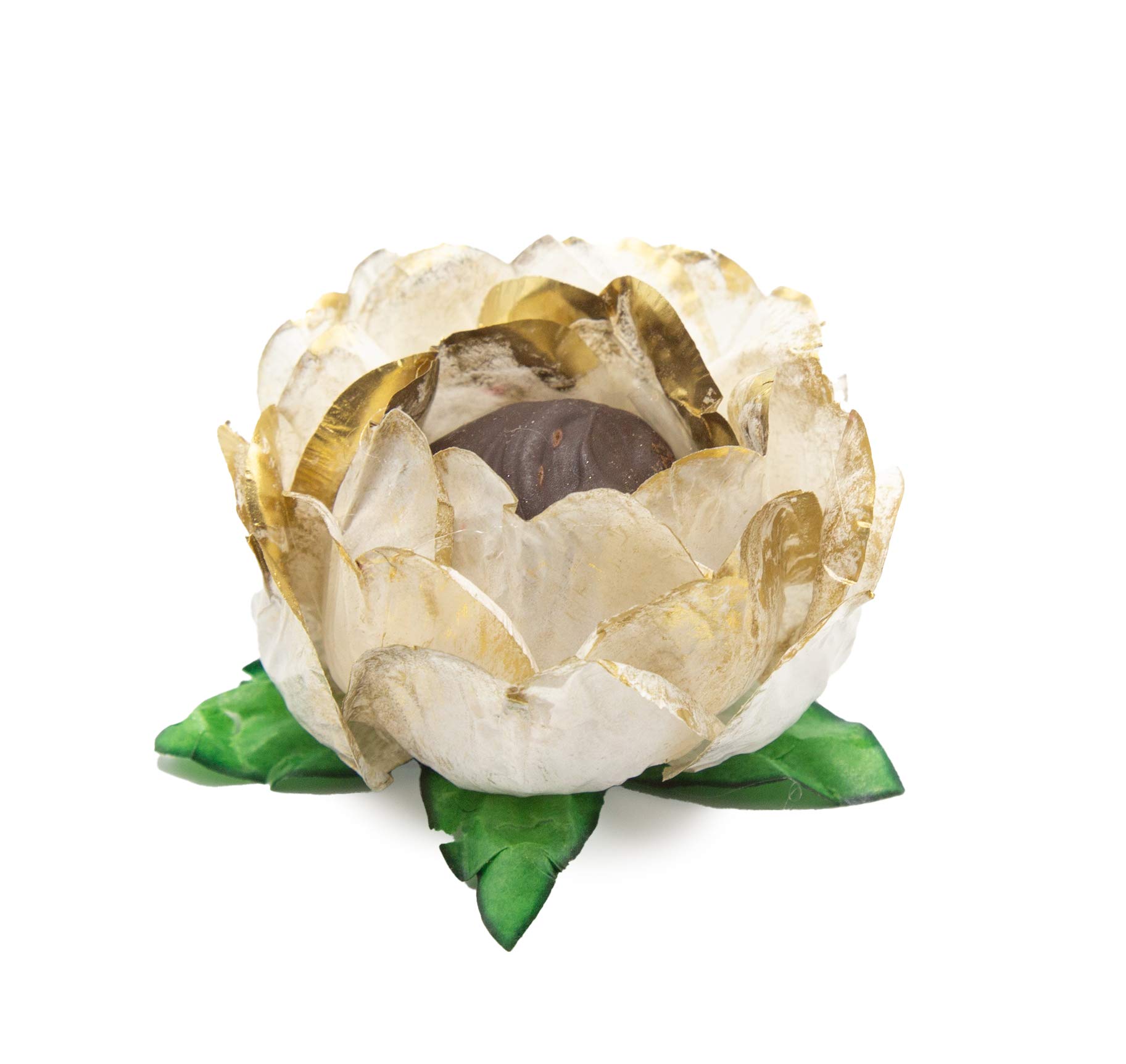 Truffilio Handmade Paper Truffle Cups - 30 Pack Peony White Gold Trim | Eco-Friendly Candy Liners & Wrappers for Chocolate Truffles, Cupcakes, Party Favors & Wedding Desserts