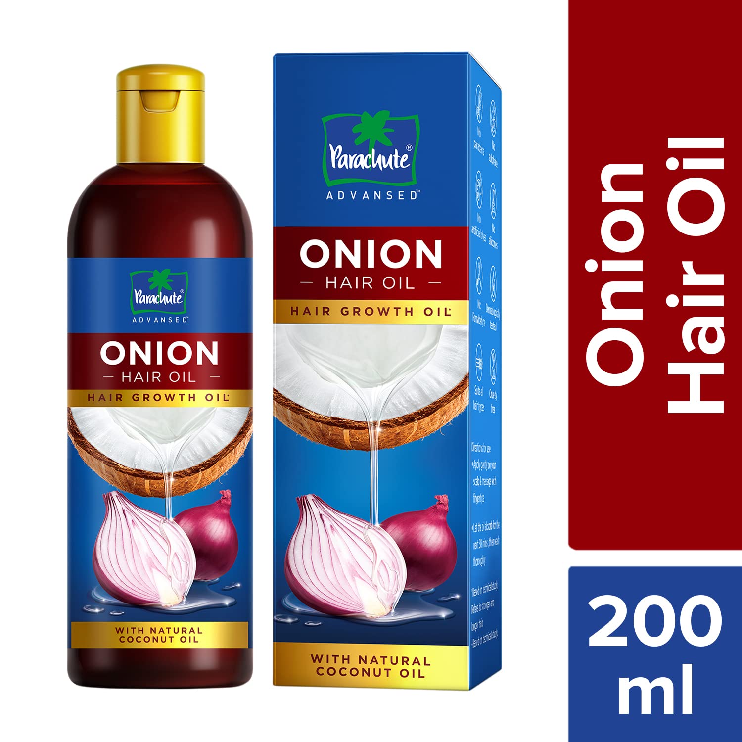 Parachute Advanced Onion Hair Oil with Comb Applicator - Promotes Hair Growth & Reduces Hair Fall - Enriched with Natural Coconut Oil & Vitamin E - 200ml - Perfect for Daily Hair Care & Scalp Massage