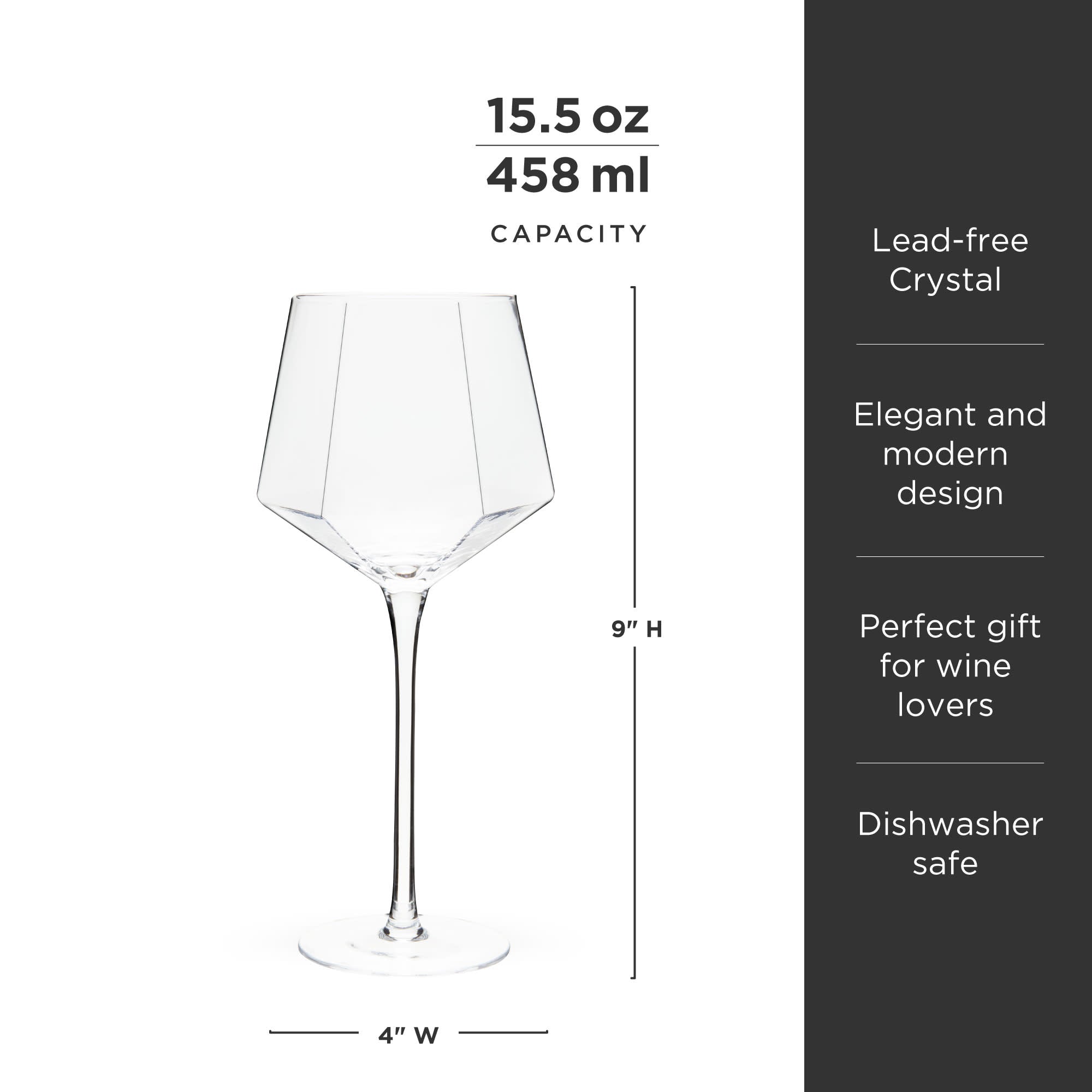 Premium Seneca Diamond Crystal Wine Glasses Set of 2 - Elegant Stemware for Red & White Wine, Champagne - Perfect for Dinner Parties, Weddings & Romantic Evenings
