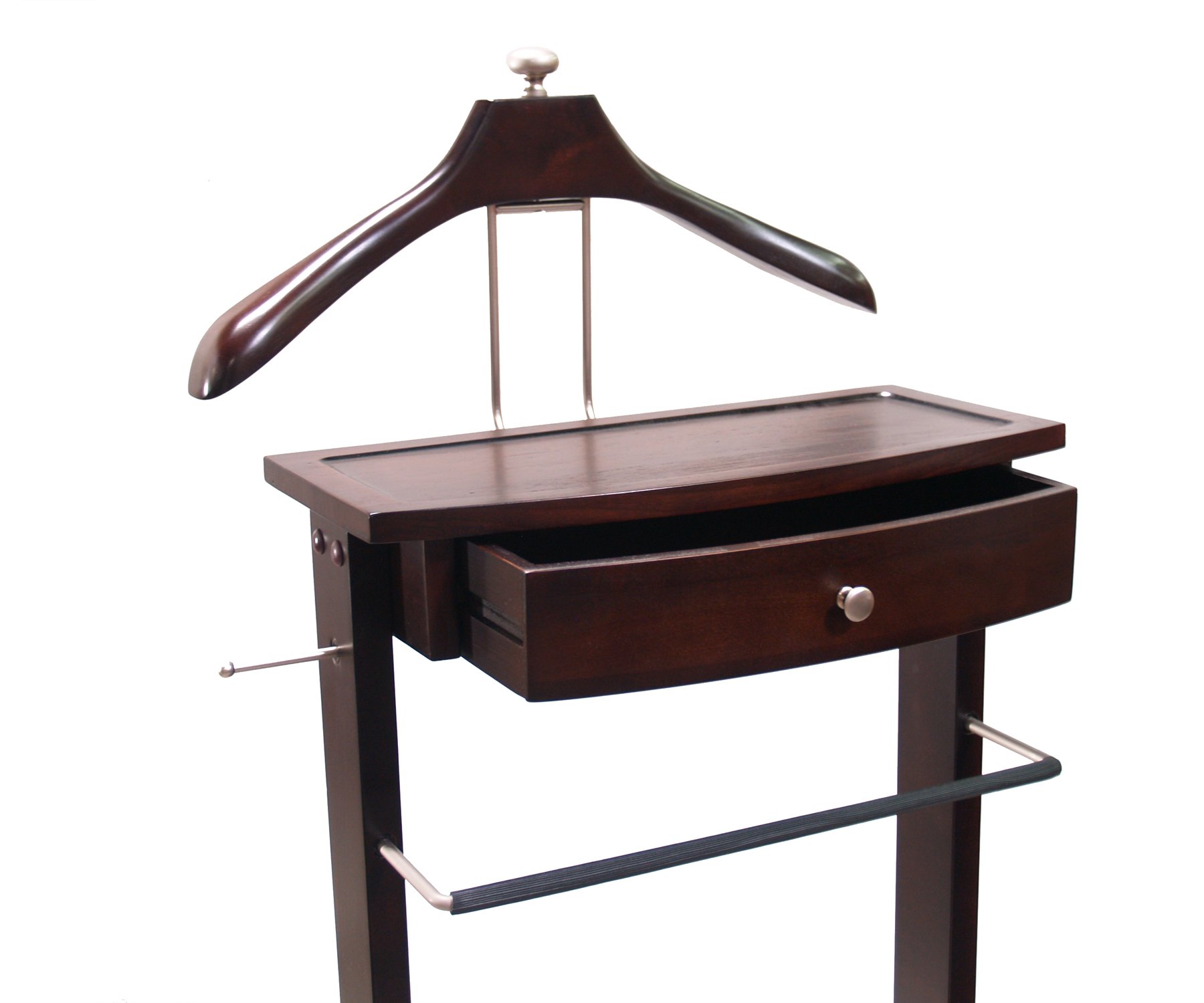 Proman Products Kingston III Valet Stand with Drawer - Wooden Coat Rack with Contour Hanger, Trouser Bar, Tie & Belt Hooks & Shoe Rack - VL36260 - Perfect for Bedroom, Entryway & Closet Organization
