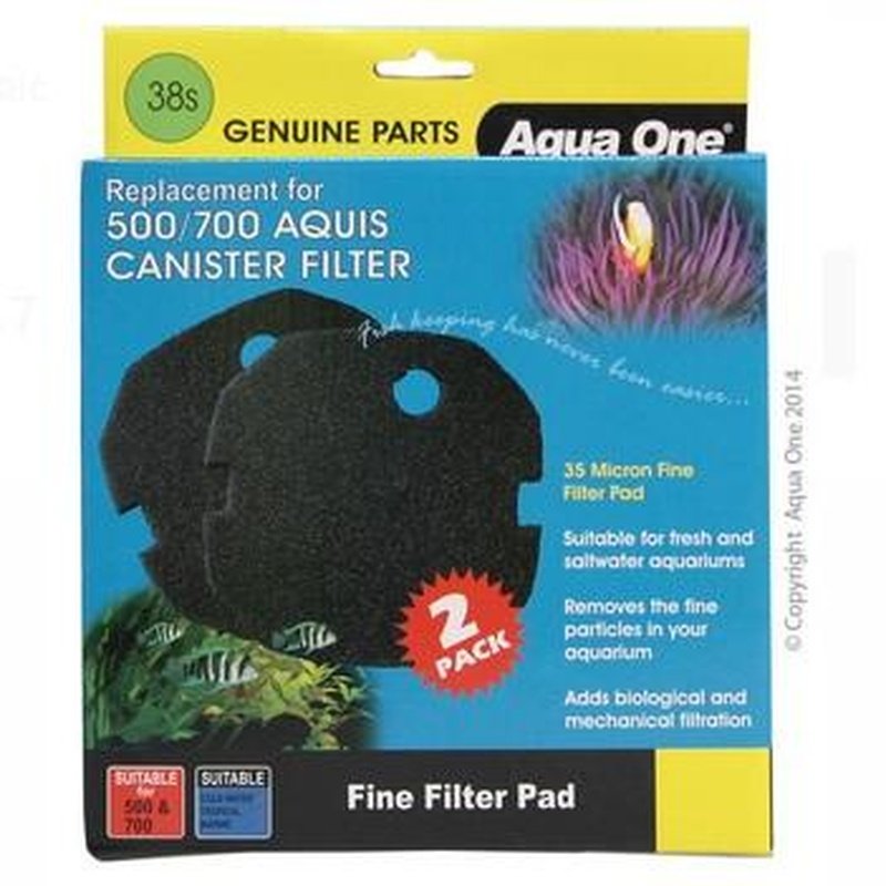 Aqua One Sponge Filter Media 35ppi 2-Pack for Aquis 500/700 Fish Tank - High Porosity Bio Sponge for Aquarium Filtration - Perfect for Freshwater & Saltwater Tanks