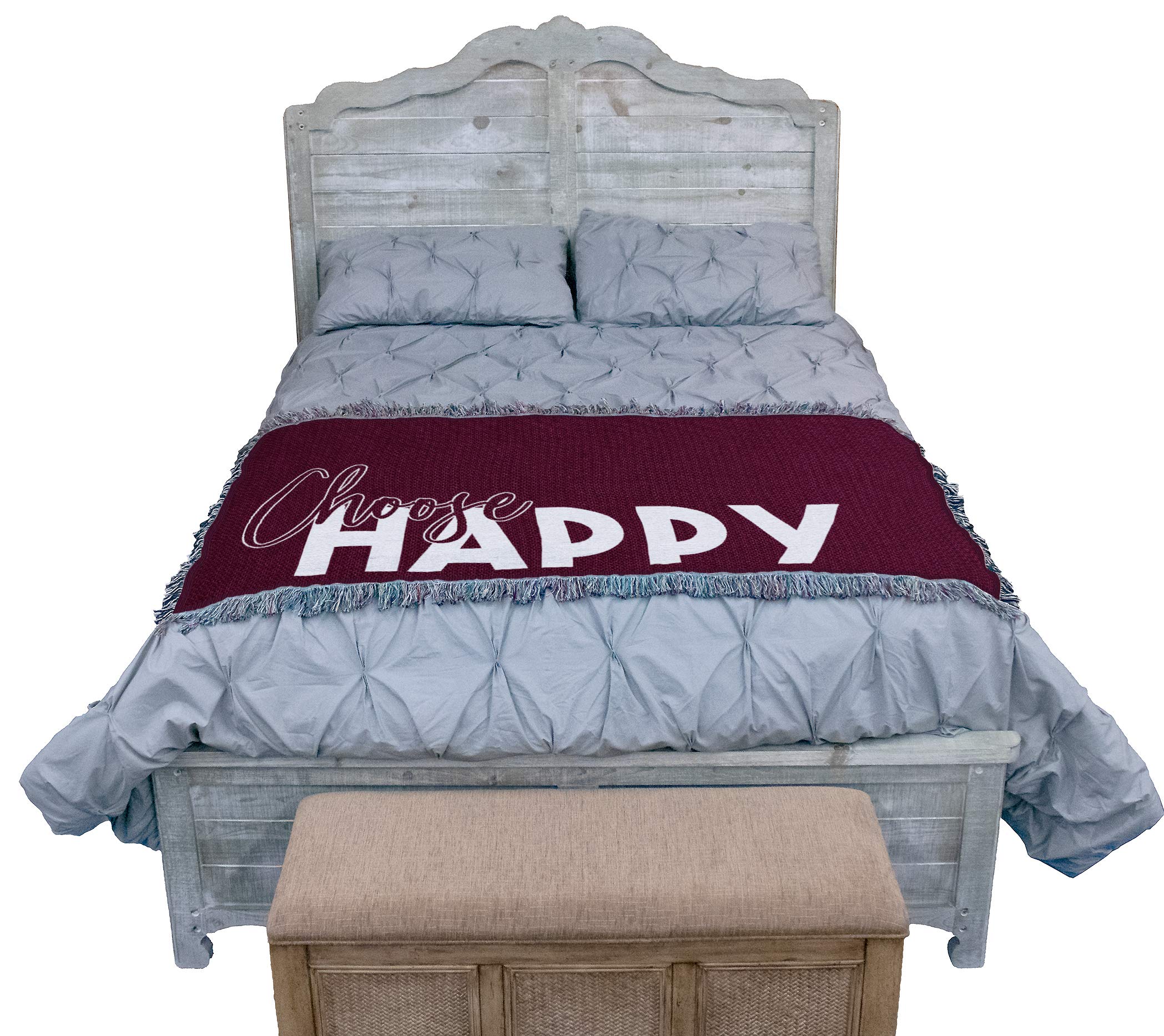 Pure Country Weavers Happy Blanket Wine Tapestry Throw - 100% Cotton Woven Sofa Blanket for Couch & Living Room - Handmade in USA (61x36) - Perfect for Cozy Evenings, Wine Tasting Gifts & Home Decor