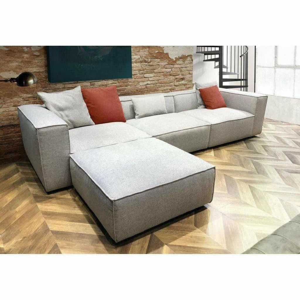 2-Piece Beige Low Back Modular Sofa Set in Barley Fabric - Modern Sectional Couch for Living Room, Lounge & Small Spaces