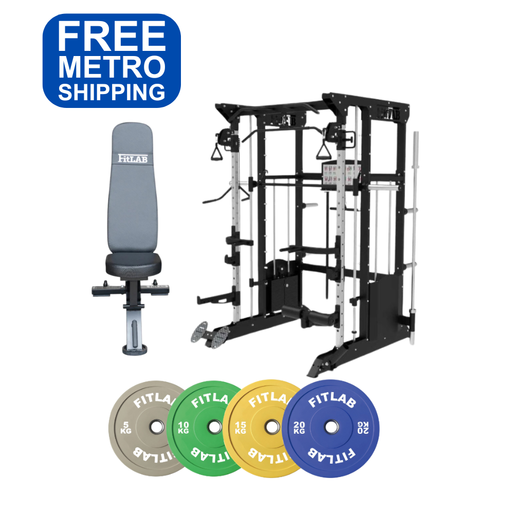 FX200 Power Rack with Commercial Bench & Color-Coded Weight Plates - Complete Home Gym Strength Training System for CrossFit, Weightlifting & Functional Fitness Workouts