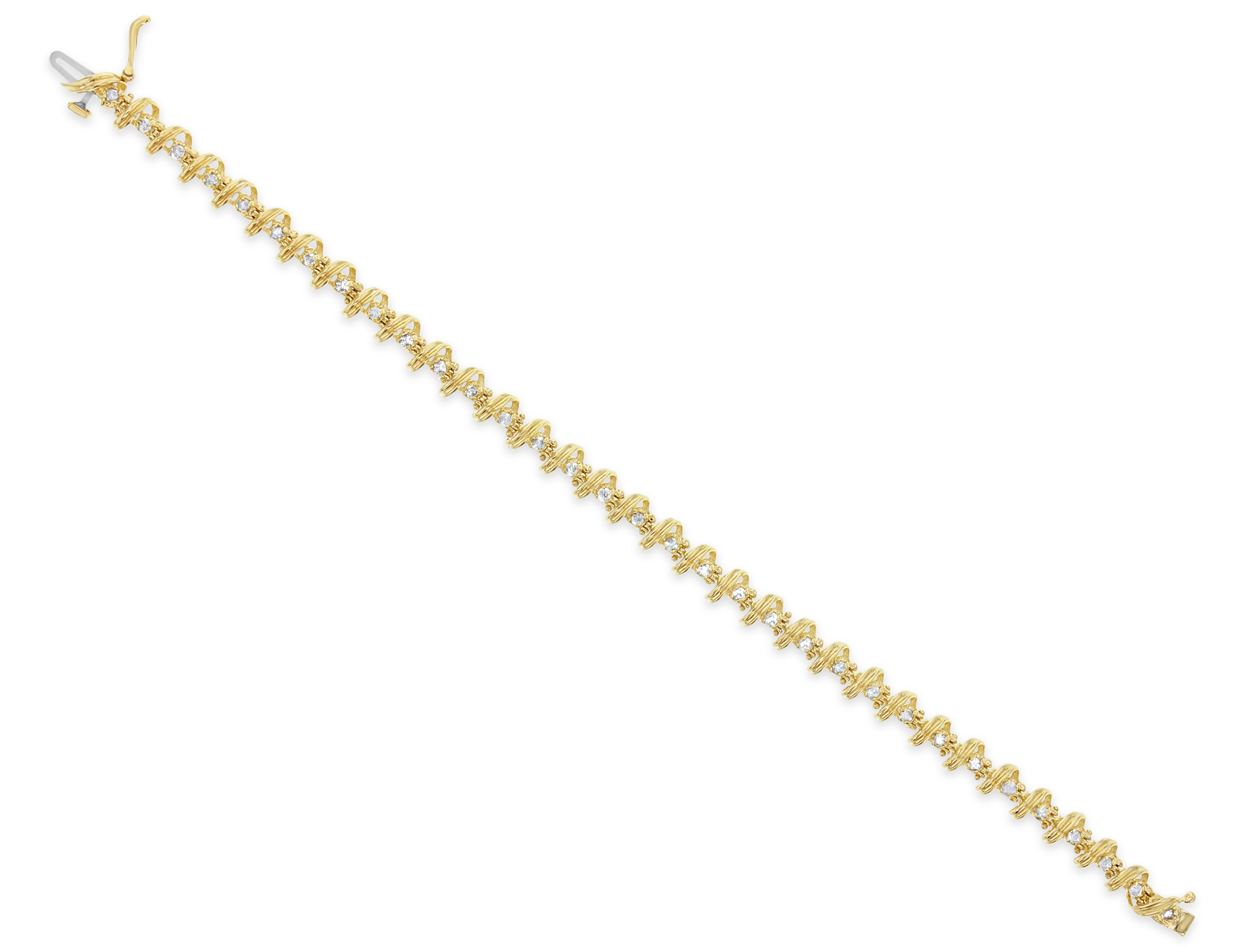 1.00cttw Diamond Tennis Bracelet in 14k Yellow Gold - Elegant Ribbon Style for Women, Perfect for Weddings, Anniversaries & Special Occasions