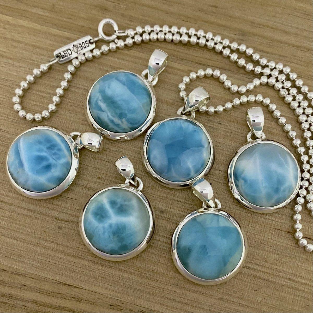 Elegant Round Larimar Pendant Necklace for Women - Handcrafted Sterling Silver Jewelry, Perfect for Gifts, Weddings & Special Occasions