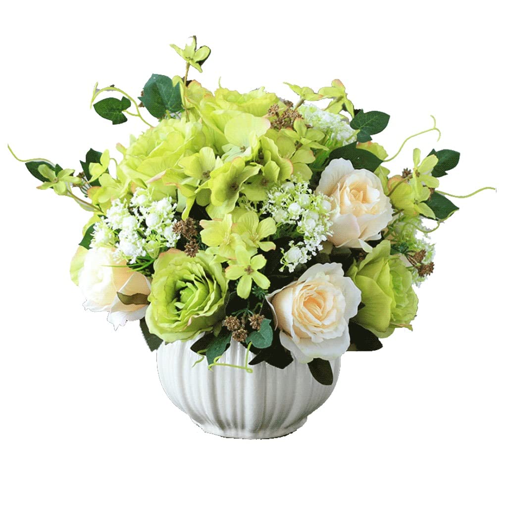 Artificial Silk Fake Flowers Bouquet - Green Champagne for Home Decor, Indoor Party Decoration, Wedding Centerpieces & DIY Crafts - Realistic Simulation Flowers for Vase Arrangements
