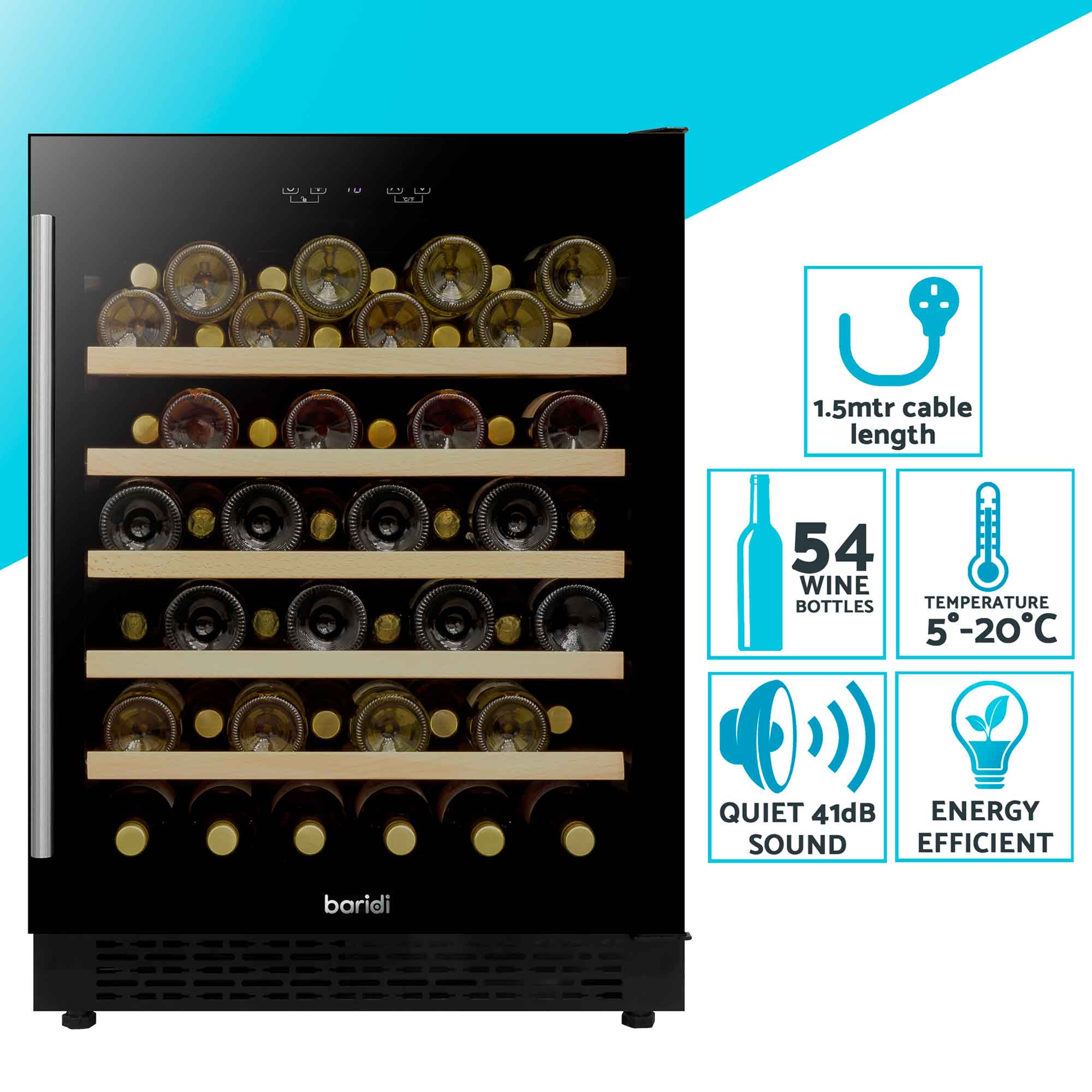 54 Bottle Wine Cooler Refrigerator - Digital Touch Screen Control, Built-in & Freestanding, Energy Efficient - Perfect for Home Bars, Restaurants & Wine Cellars (Black, Model DH78)