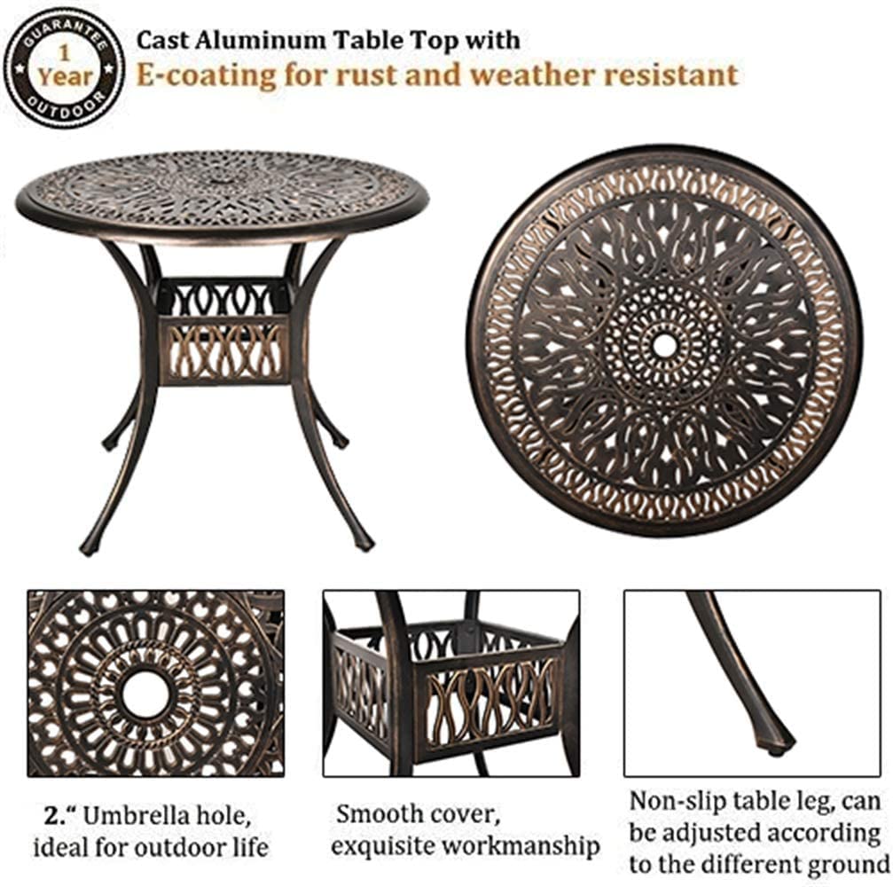Grepatio 5-Piece Outdoor Dining Set - Durable Cast Aluminum Patio Furniture with 4 Chairs & Umbrella Hole Table - Perfect for Garden, Lawn, Backyard, Poolside & Outdoor Entertaining (Khaki)