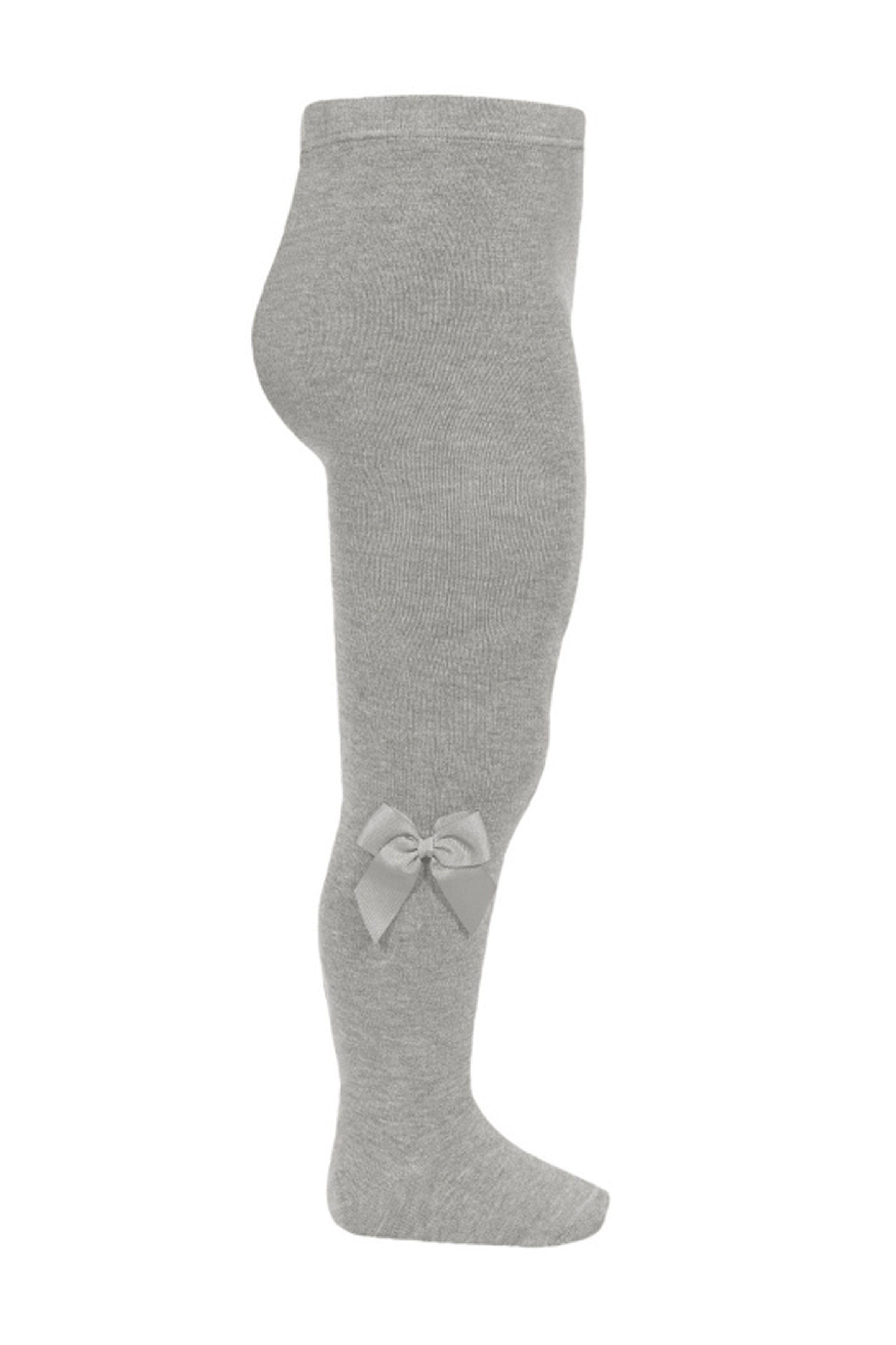 Elegant Aluminum Grey Grosgrain Bow Tights for Women - Comfortable & Stylish Leggings for Parties, Weddings, and Special Occasions