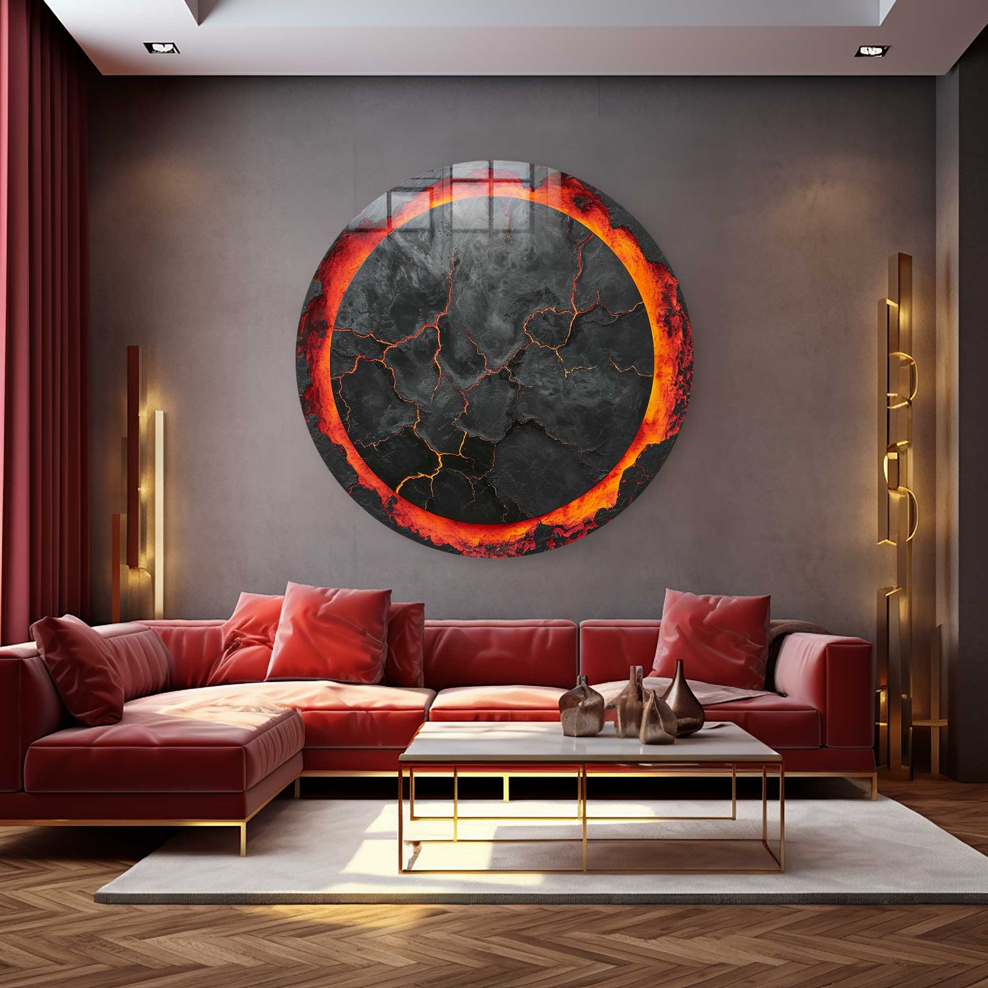 Lava III Rounded Glass Wall Art - Modern Abstract Home Decor for Living Room, Bedroom & Office - Perfect for Contemporary Interior Design