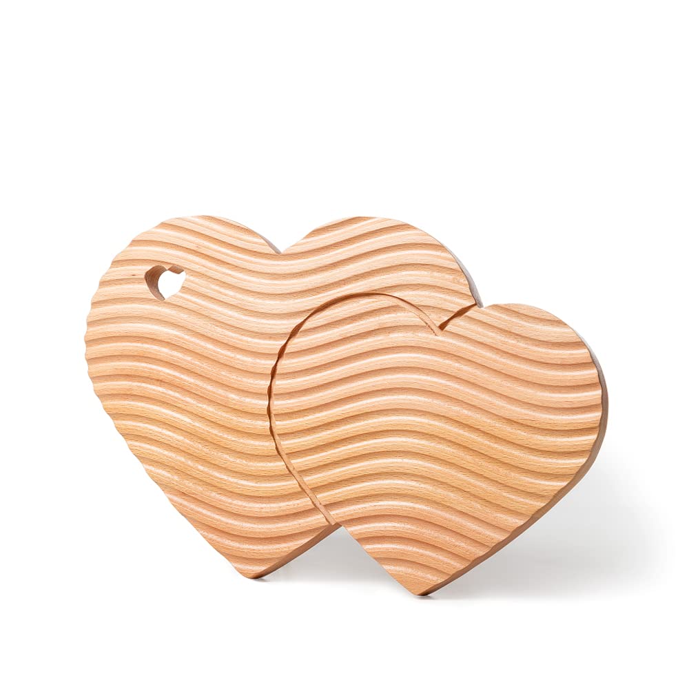 Double Heart Wood Cutting Board - Kitchen Decor & Party Serving Tray (14.2x9.5
