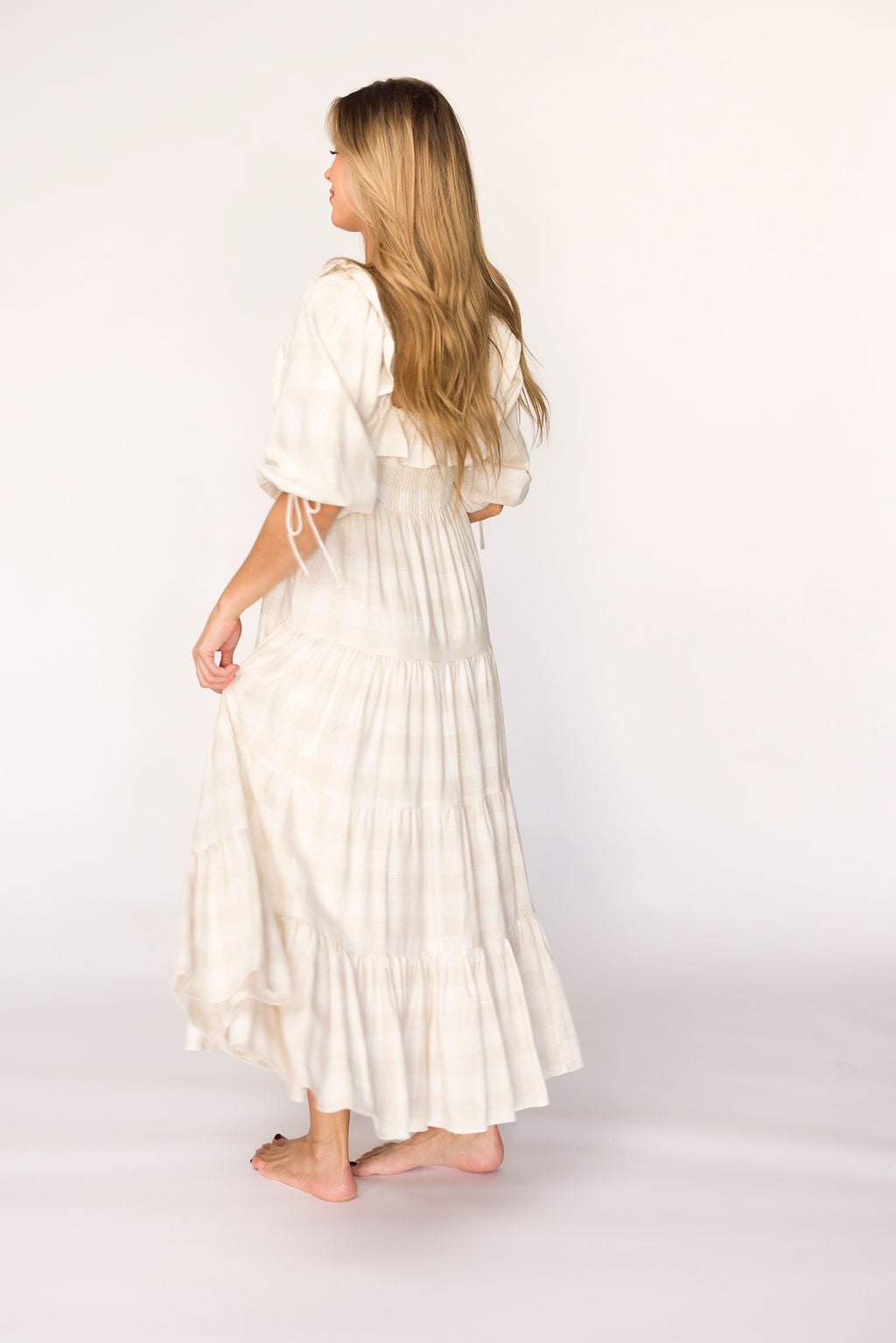 Clea Dress in Natural Plaid - Bump Friendly Maternity Dress for Women | Comfortable & Stylish Pregnancy Outfit for Work, Parties & Everyday Wear