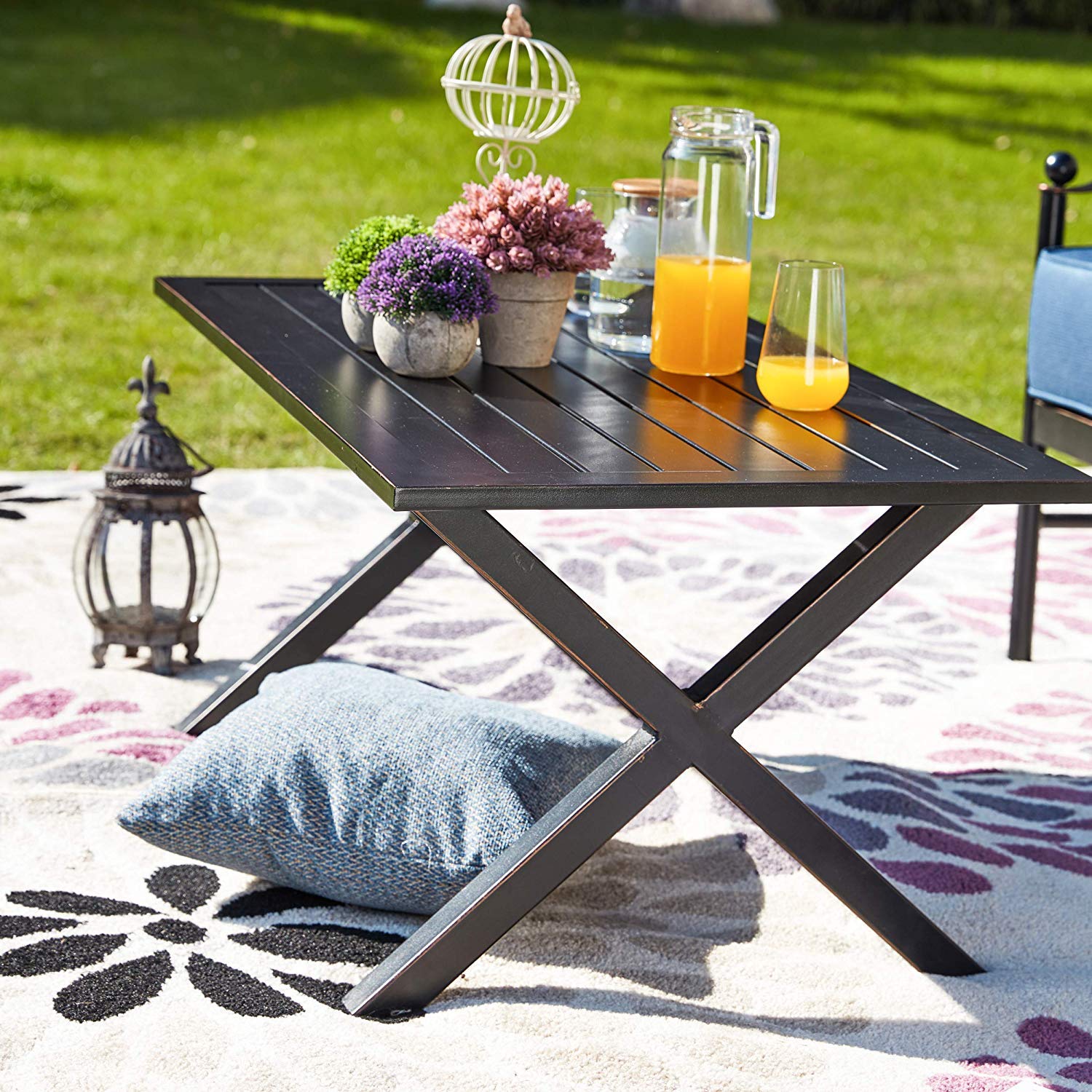 PatioFestival 2-Piece Outdoor Metal Conversation Set with Cushions - Blue Sectional Sofa & Coffee Table for Patio, Garden, Backyard or Poolside Relaxation