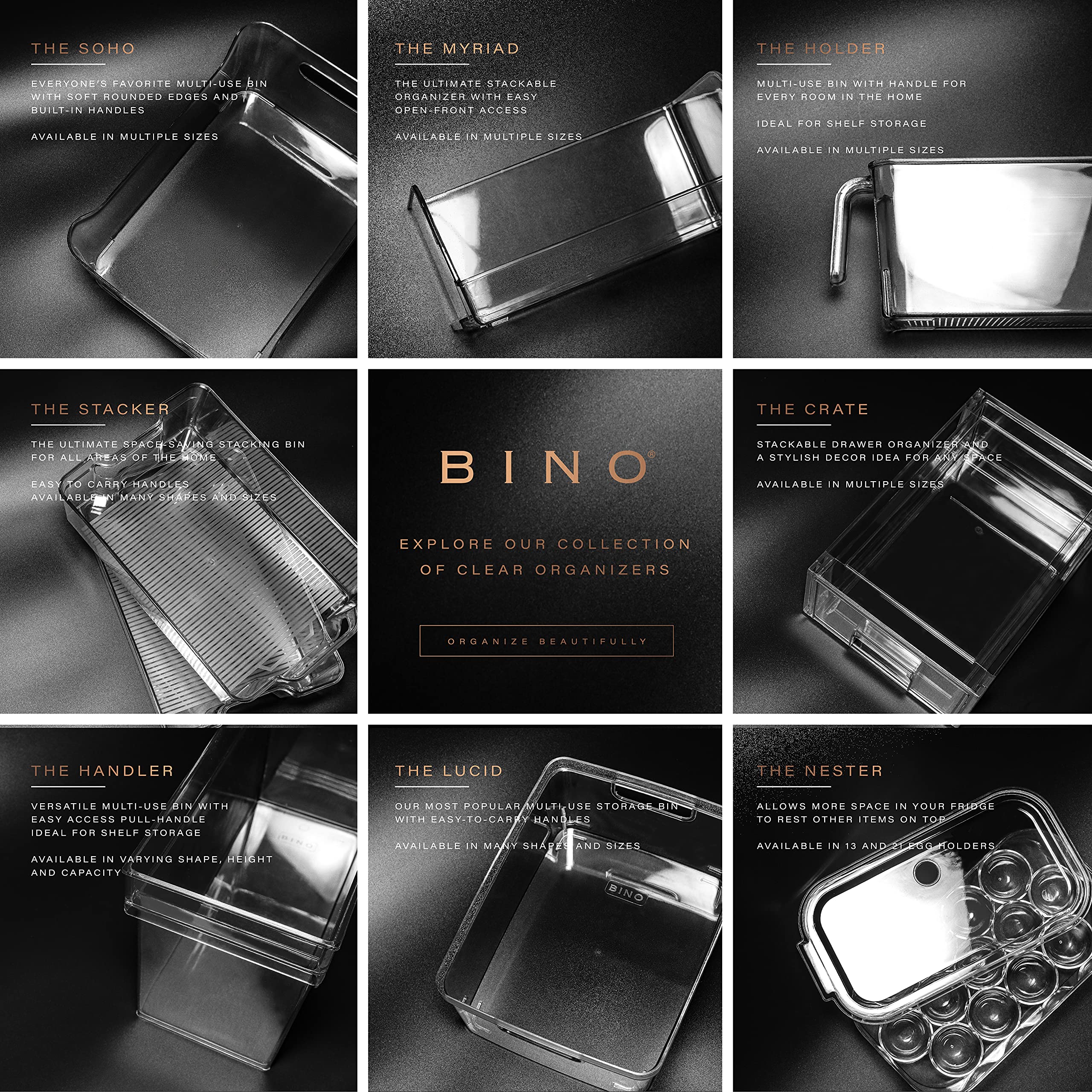 BINO Plastic Storage Bins - Shallow Medium Size | THE HANDLER COLLECTION | Multipurpose Clear Organizing Containers for Kitchen Pantry, Freezer & Home Organization | Perfect for Food Storage, Closet Organizing & Office Supplies