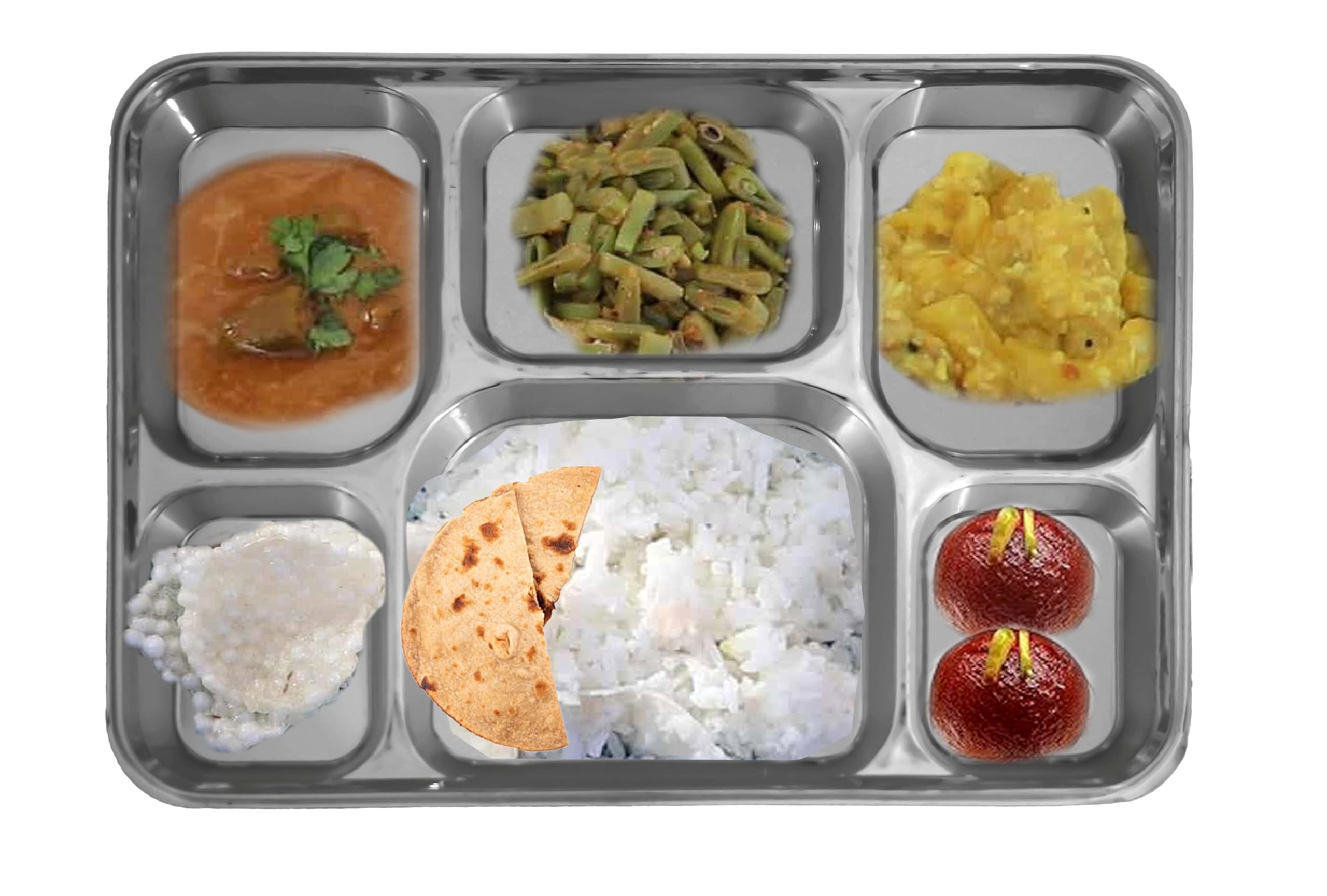 200 Pack Disposable Plastic 6 Compartment Thali Plates - Silver | Eco-Friendly Party Dinnerware for Indian Cuisine, Buffet Serving & Festive Gatherings