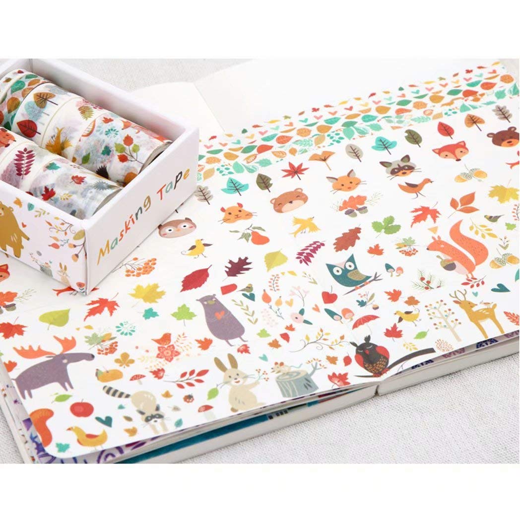 JOMOYEEH Washi Tape Set - 10 Rolls Decorative Masking Tape for Scrapbooking, Bullet Journal, Planners, Gift Wrapping, DIY Crafts (5mm,8mm,15mm,30mm, 2m Forest Design) - Perfect for Home Office, School Projects & Party Decorations