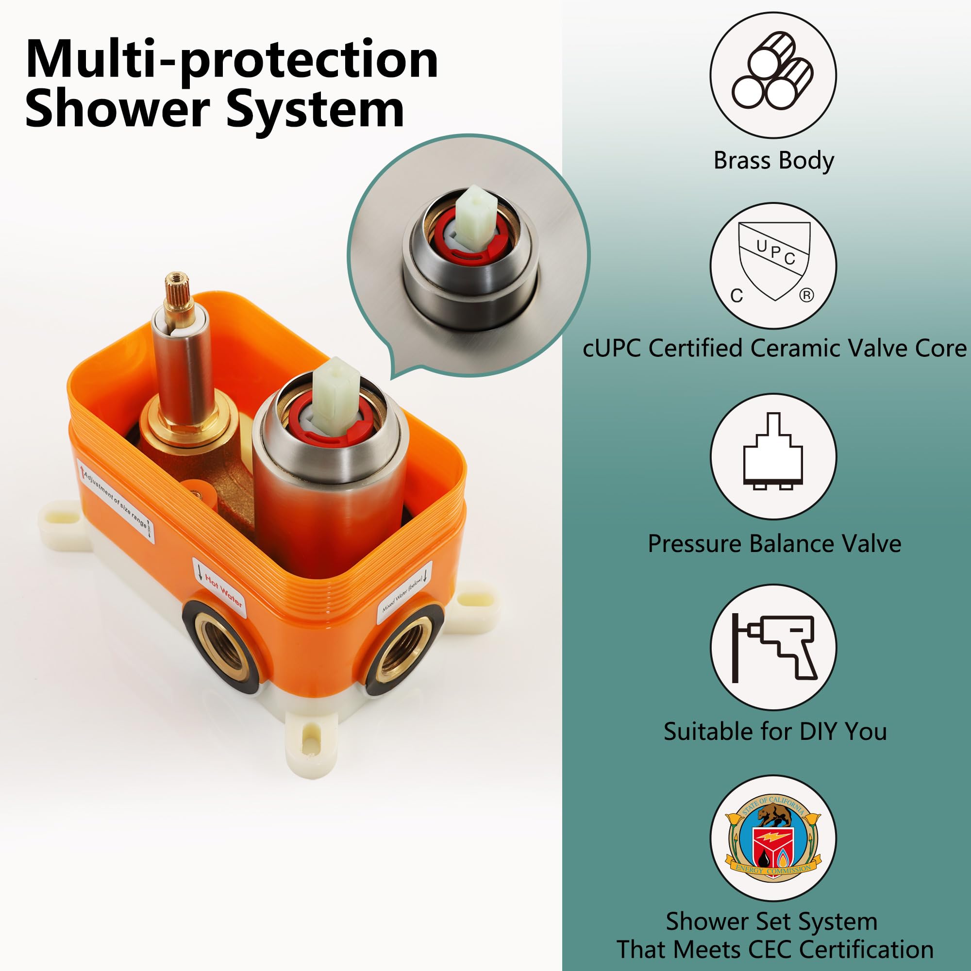 SKOWLL Ceiling Mounted Shower System - 2 Function Shower Control Valve with High Pressure Shower Head & Handheld Spray Combo in Polished Chrome - Perfect for Modern Bathrooms & Spa-Like Shower Experience