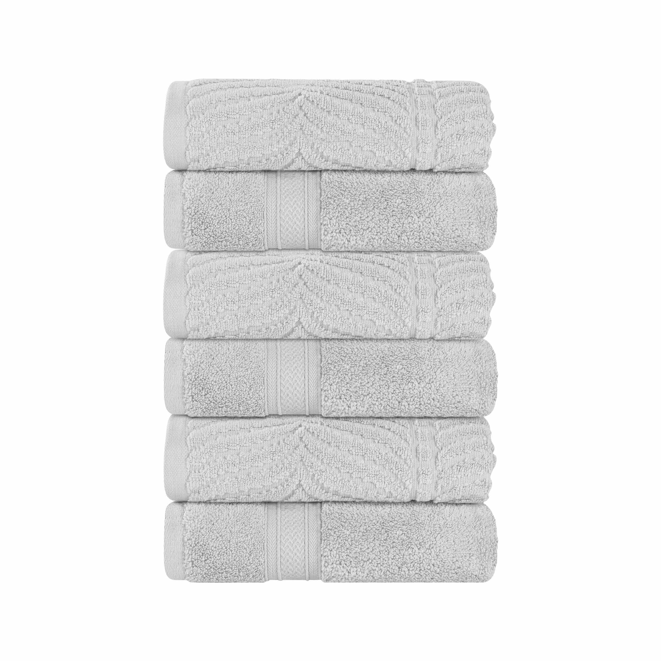 Premium 100% Zero Twist Cotton Hand Towels - Set of 6 | Soft & Absorbent Solid & Jacquard Chevron Design | Perfect for Bathroom, Kitchen & Guest Use