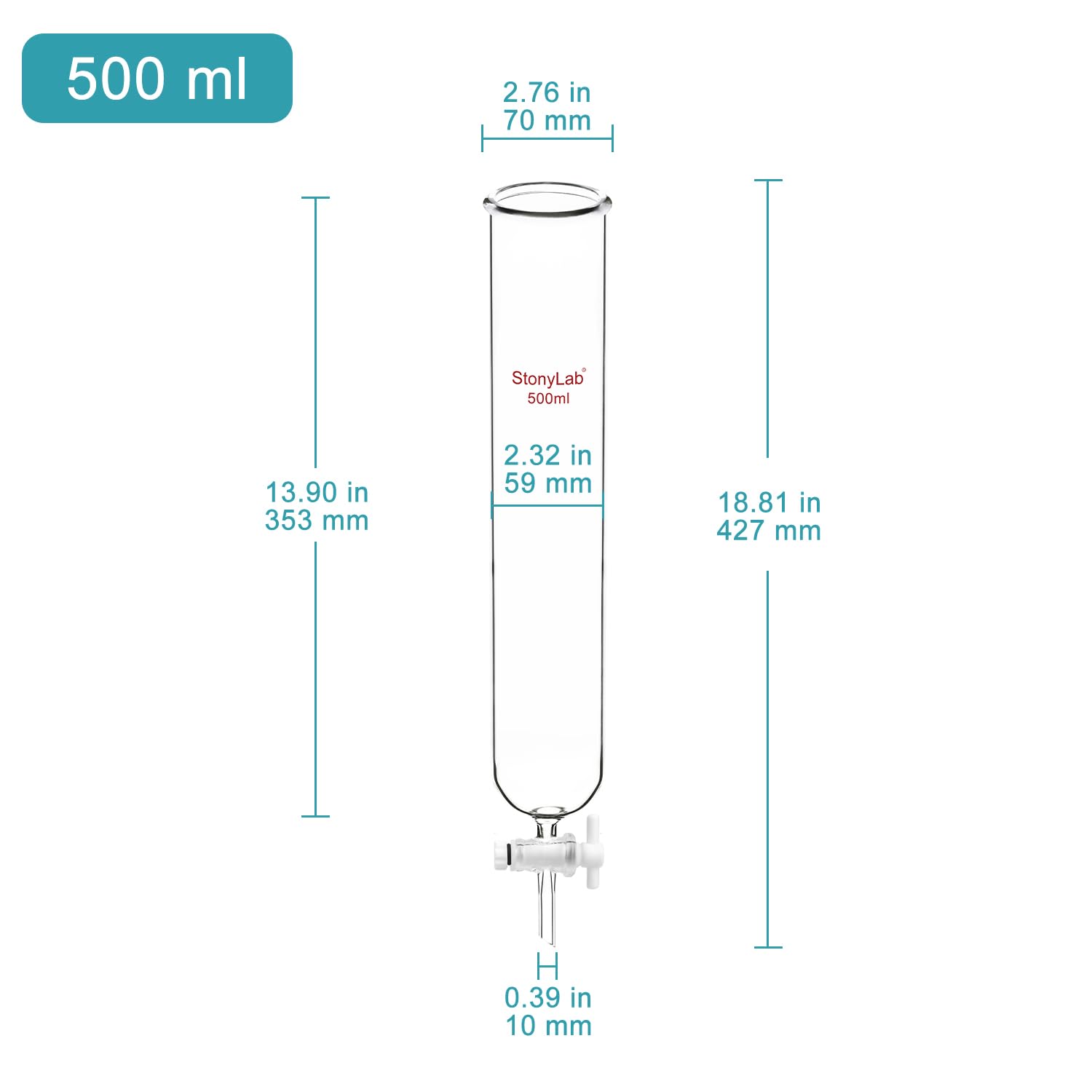 Stonylab 500ml Borosilicate Glass Dropping Funnel with PTFE Stopcock - Lab Grade Burette Funnel for Chemistry Experiments, Essential Oil Mixing & Home DIY Projects