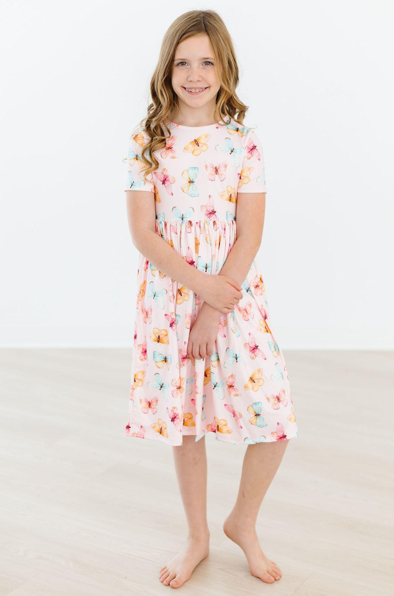 Butterfly Kisses Women's Short Sleeve Pocket Twirl Dress - Flowy Summer Dress for Casual Outings, Beach Vacations & Date Nights