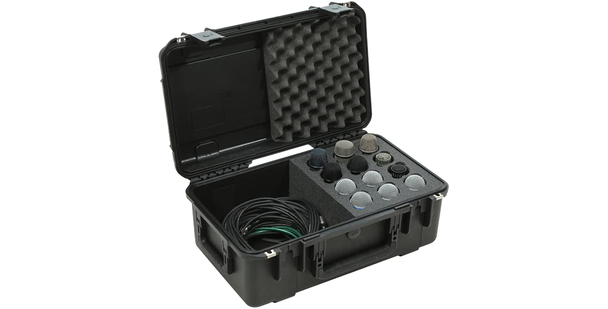 SKB Music iSeries Waterproof 12-Mic Case with Storage Compartment & PE Foam Interior - Durable Microphone Storage for Studio, Live Performances & Travel Protection