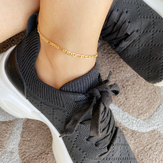 18K Gold Filled 3.5mm Figaro Chain Anklet - Durable & Hypoallergenic Women's Jewelry for Beach, Vacation & Everyday Wear