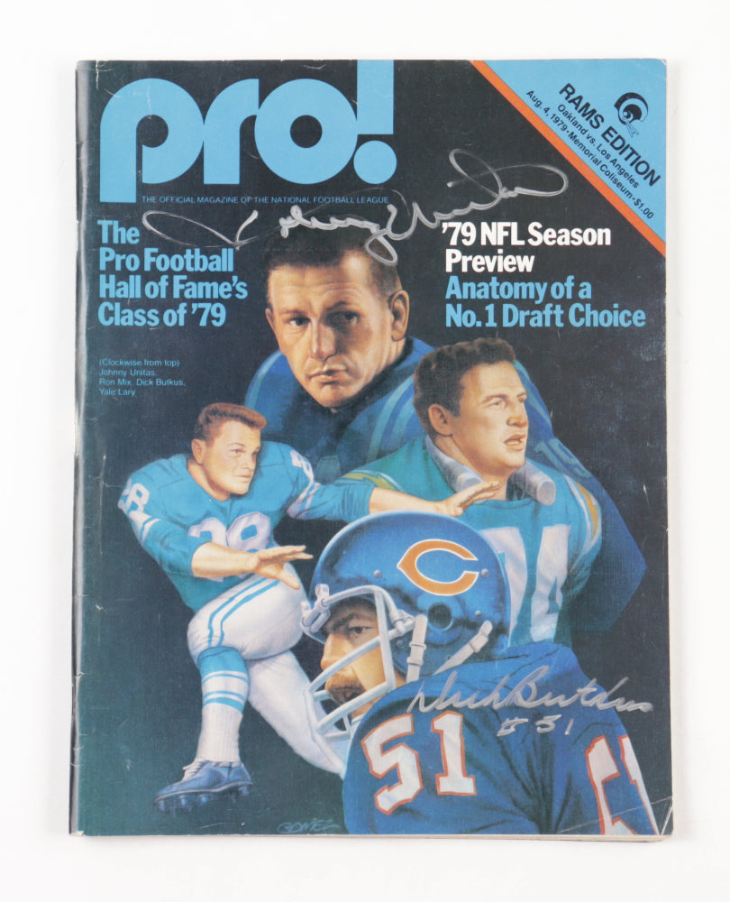 Johnny Unitas & Dick Butkus Autographed 1979 Pro Football Magazine with Beckett COA - Rare Collectible for Sports Memorabilia Fans & Vintage Football Enthusiasts