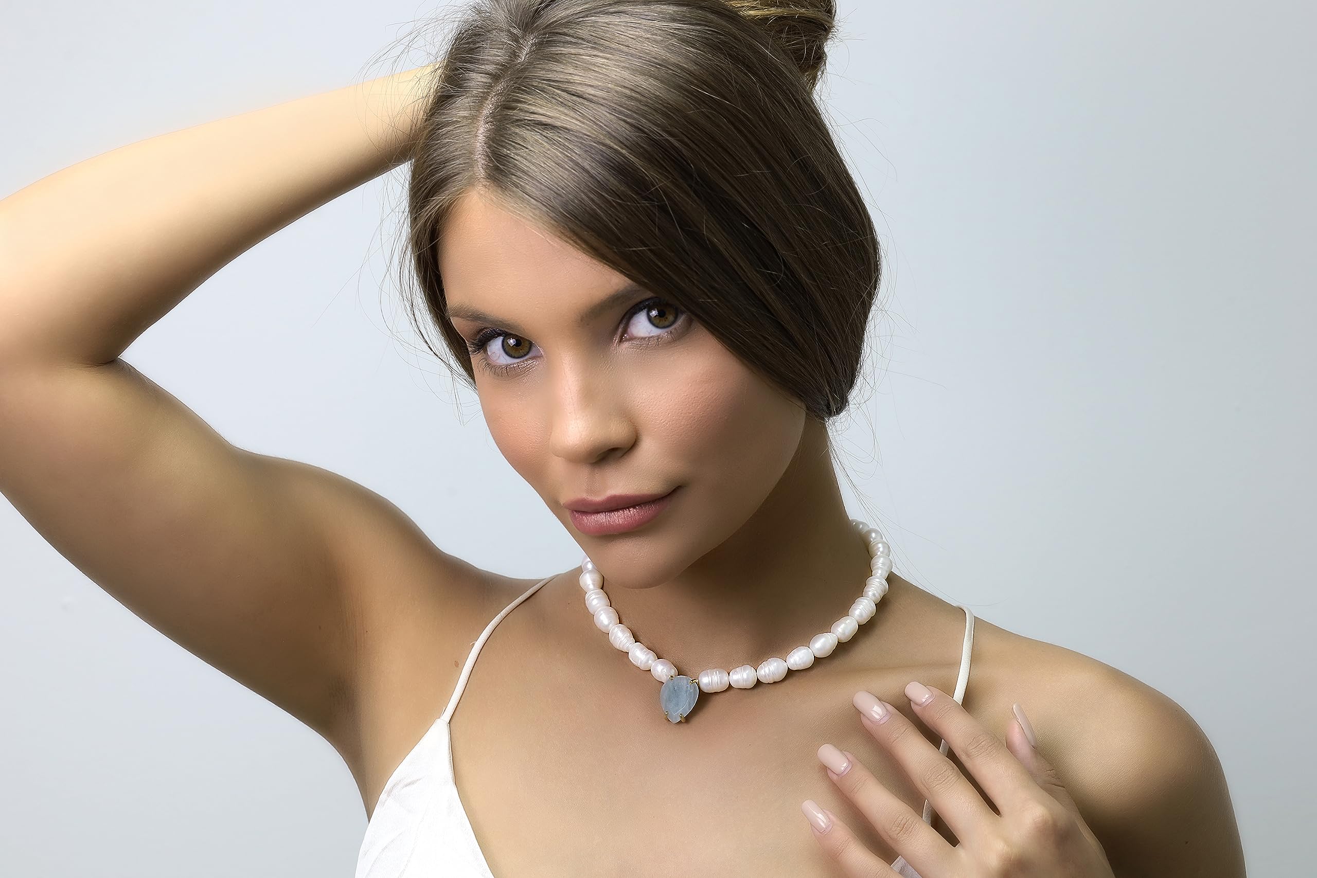 14k Gold Beaded Pearl Necklace - March Birthstone Pendant for Bridal & Party