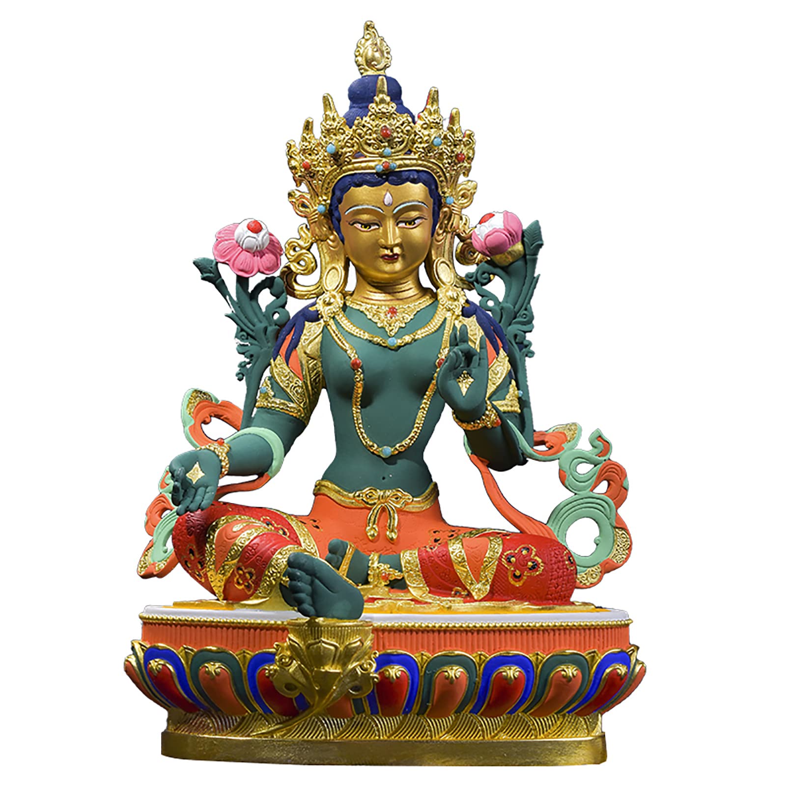Hand-Painted Green Tara Tibetan Tantric Guanyin Buddha Statue - 7 Inch Luxury Home Decor for Meditation Room, Yoga Studio & Spiritual Altar