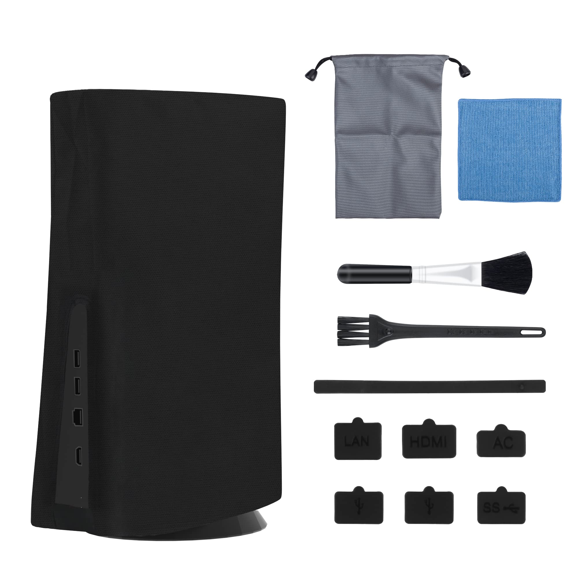 FANPL 12-in-1 PS5 Dust Cover Kit - Waterproof & Scratchproof Protective Case with Silicone Port Plugs & Cleaning Tools for PlayStation 5 Console | Perfect for Gaming Setup Protection & Maintenance