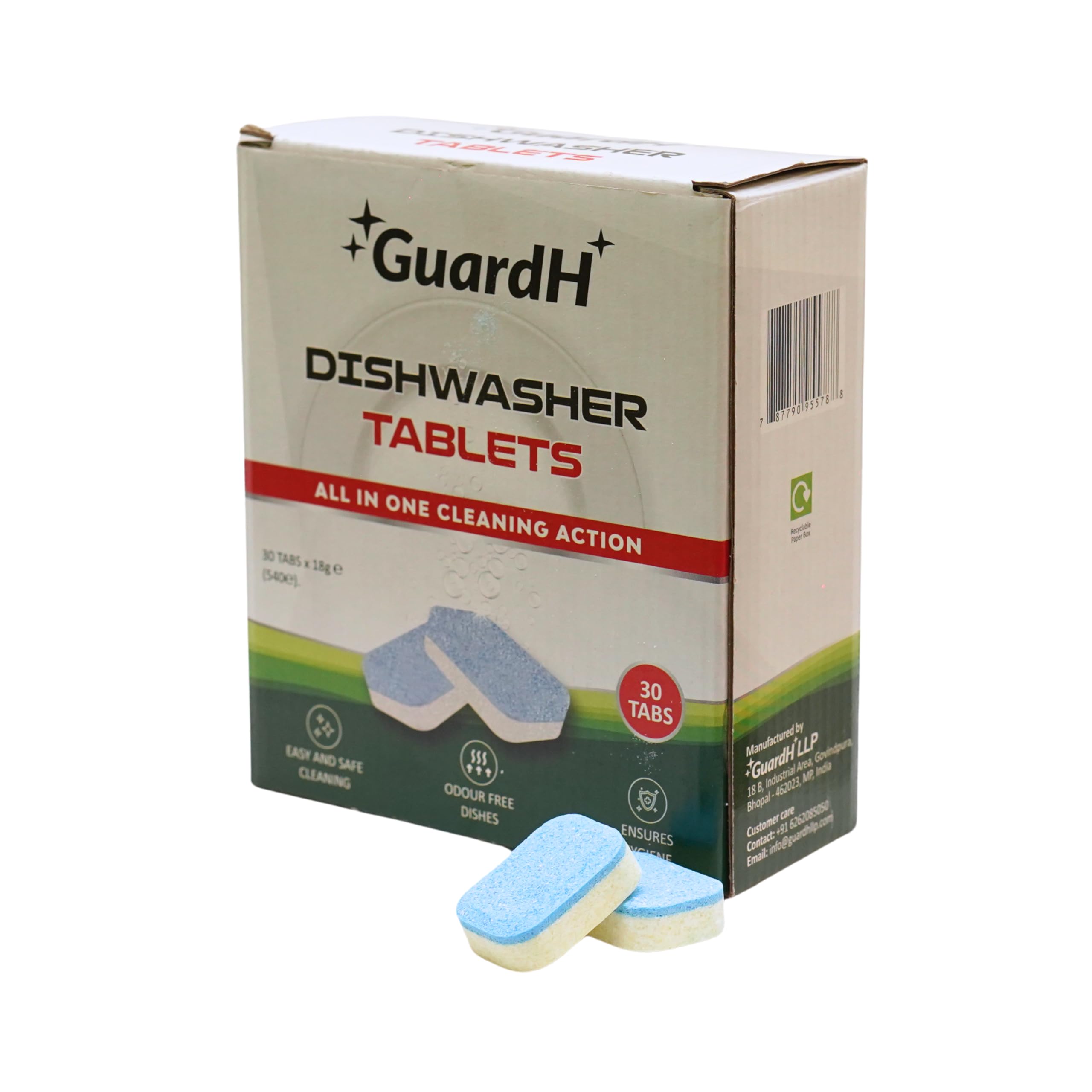 GuardH Dishwasher Detergent Tablets - 30 Count, Powerful Cleaning for Sparkling Dishes | Ideal for Daily Dishwashing, Pots, Pans & Glassware