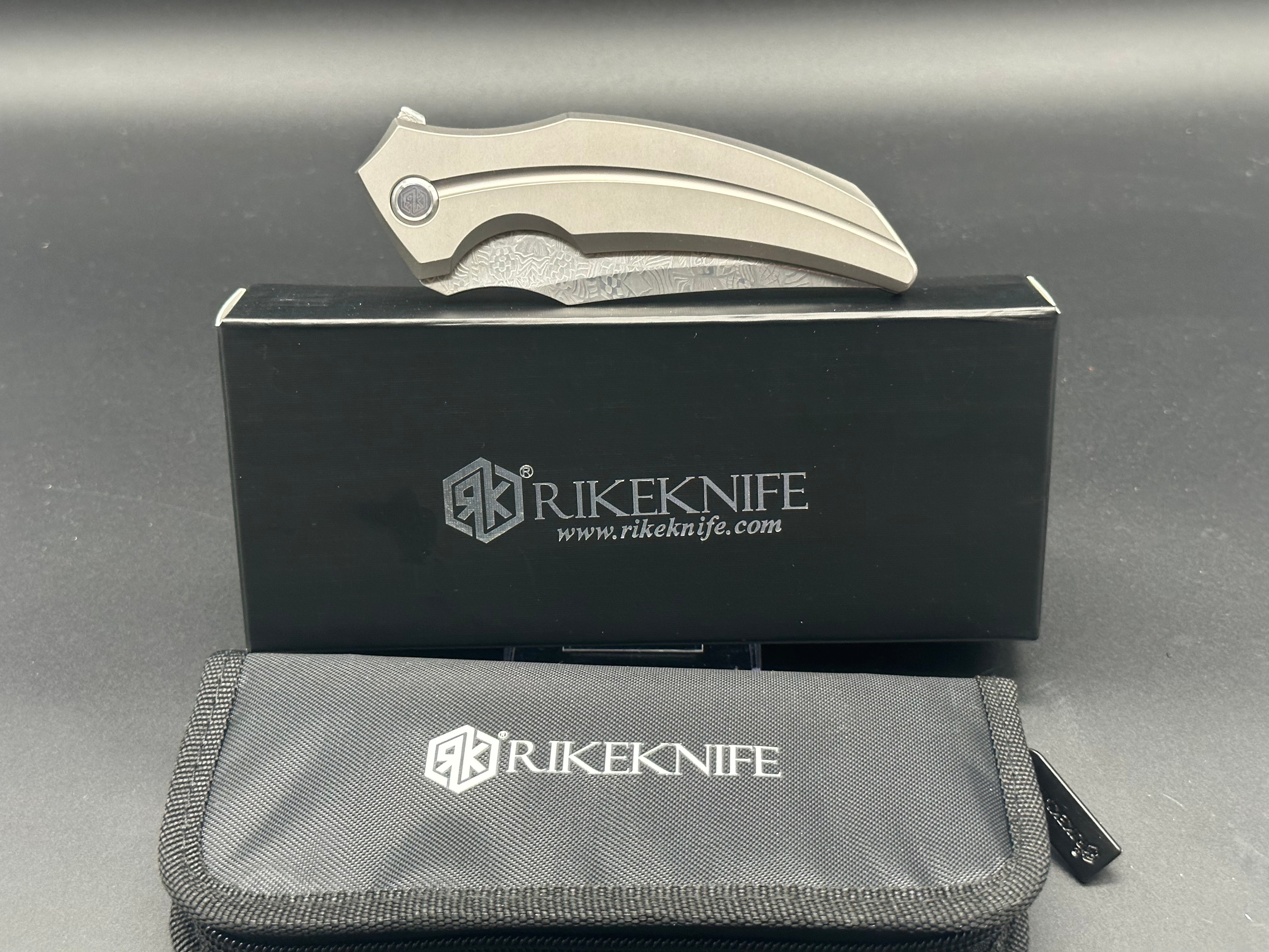 RIKE S05 Damascus Folding Pocket Knife - Titanium Handle with Mokuti Clip & Pivot - EDC Tactical Knife for Outdoor Camping, Hunting & Everyday Carry