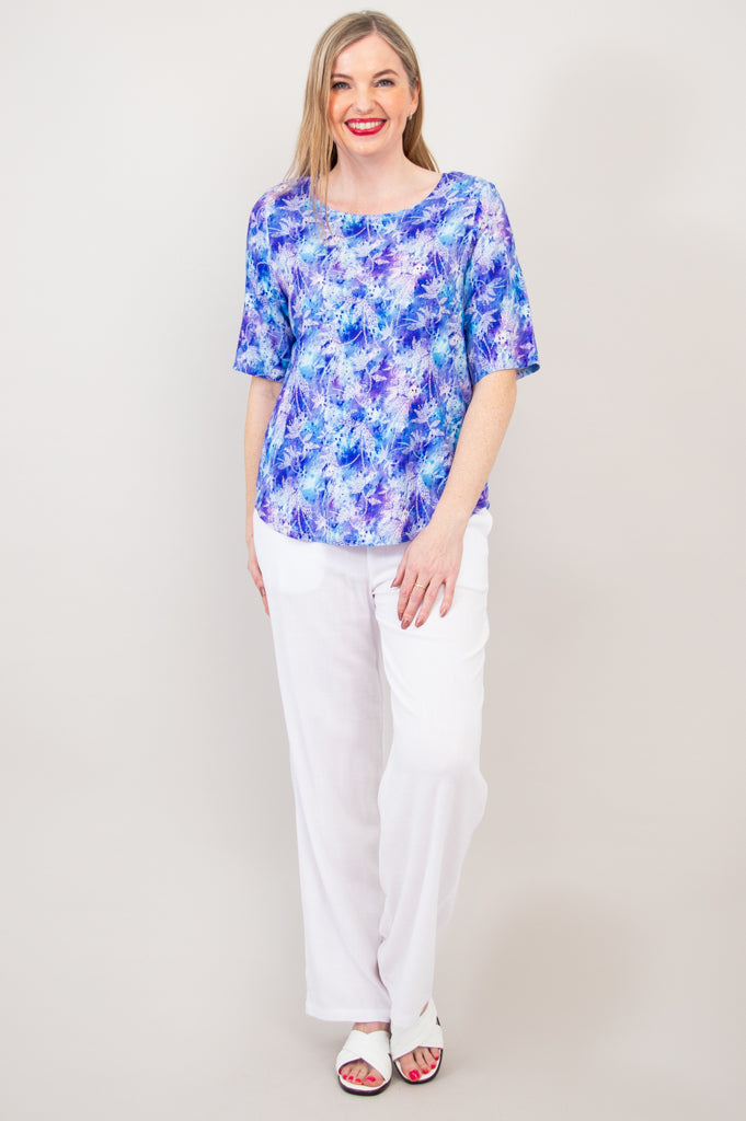 Liza Top - Stylish Dotty Print Linen Bamboo Blend Women's Blouse for Casual Wear & Summer Outfits