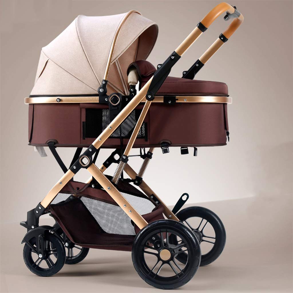TXTC Lightweight Reversible Baby Stroller with One-Hand Fold - Large Shopping Basket & Bottle Holder - Newborn Pushchair Pram (Brown) | Perfect for Shopping, Travel & Daily Walks