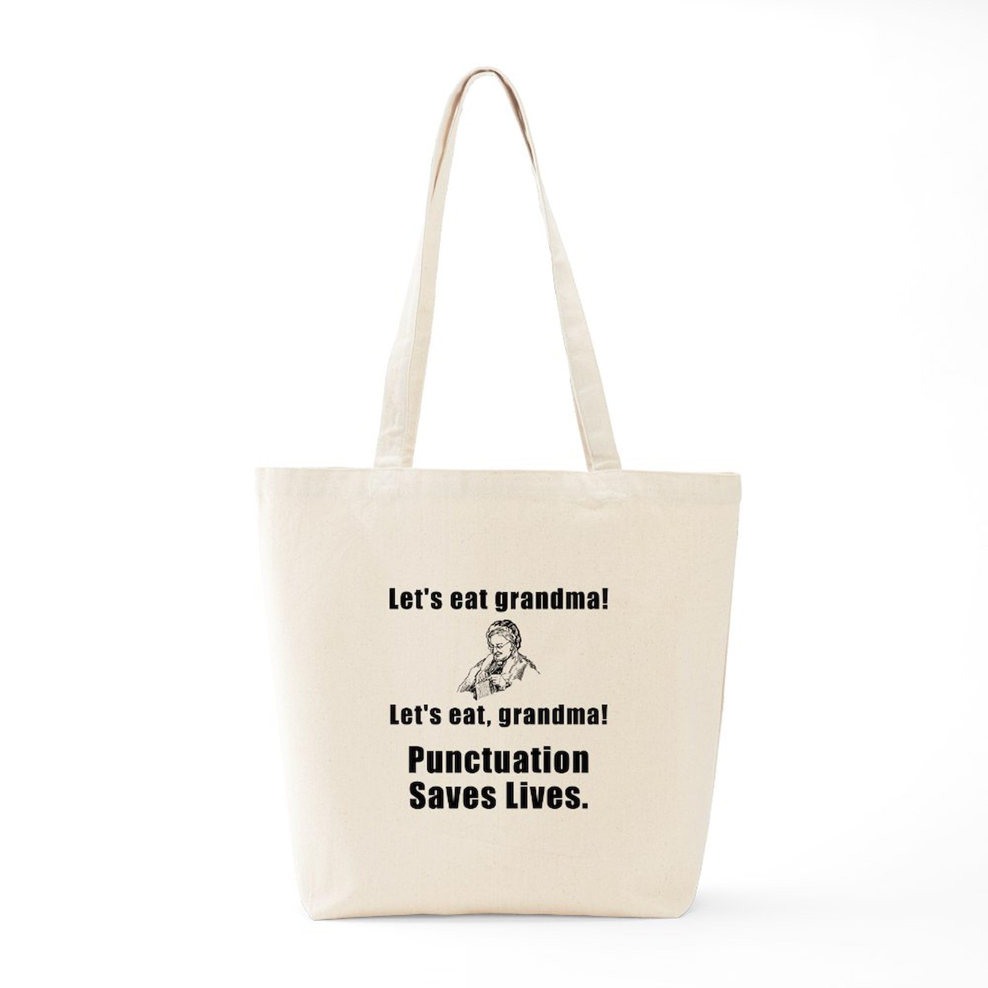 Lets Eat Grandma! Funny Grammar Tote Bag - Natural Canvas Reusable Shopping Bag for Groceries, Beach & Daily Use