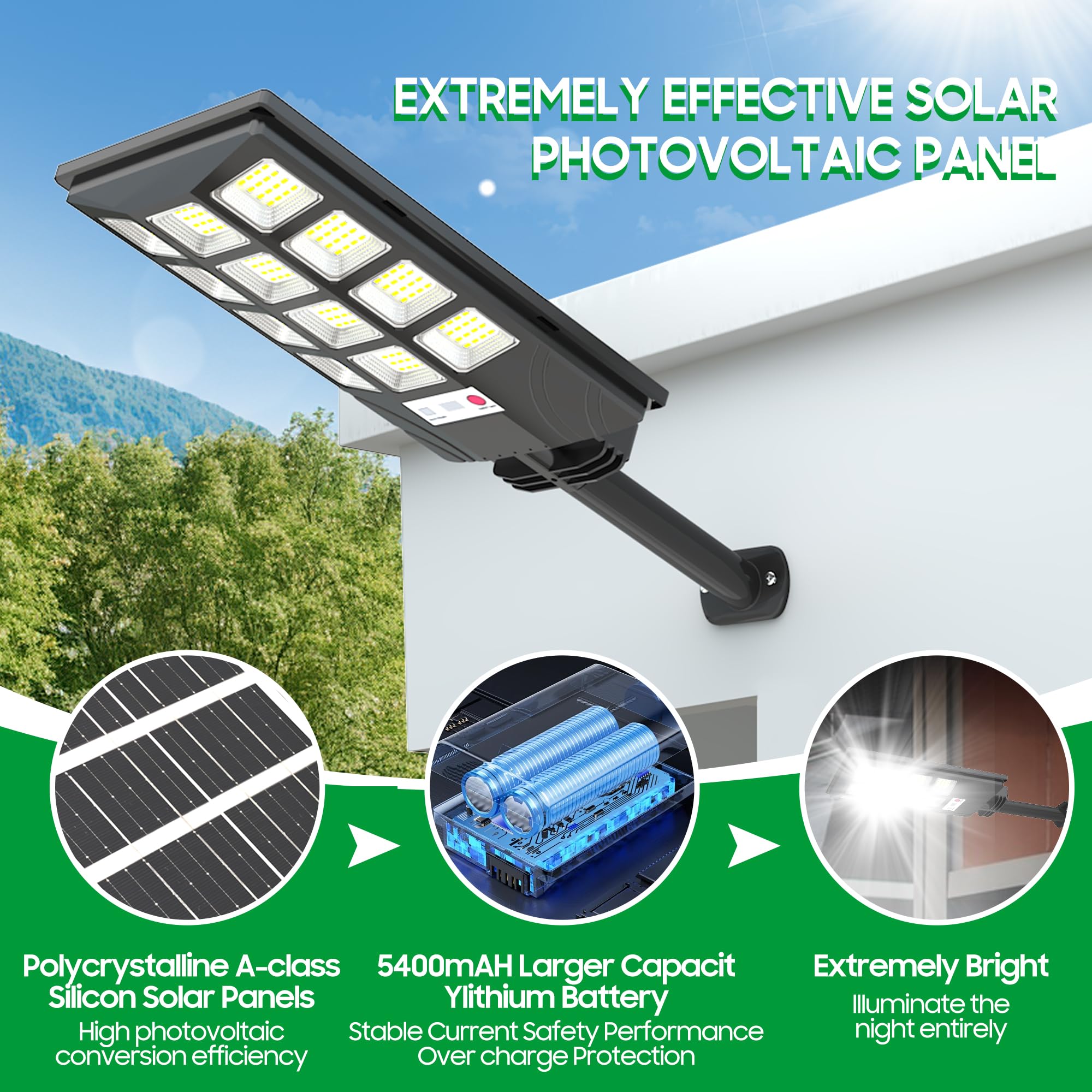 Kifflux 6500K Solar Powered Outdoor Lights with Motion Sensor - Waterproof LED Solar Street Lights for Parking Lot, Yard, Garden (4 Pack) - Perfect for Driveway, Pathway, Backyard & Patio Lighting - Enhance Home Security & Landscape Nighttime Illumination - Ideal for Energy Saving & Eco-Friendly Outdoor Use