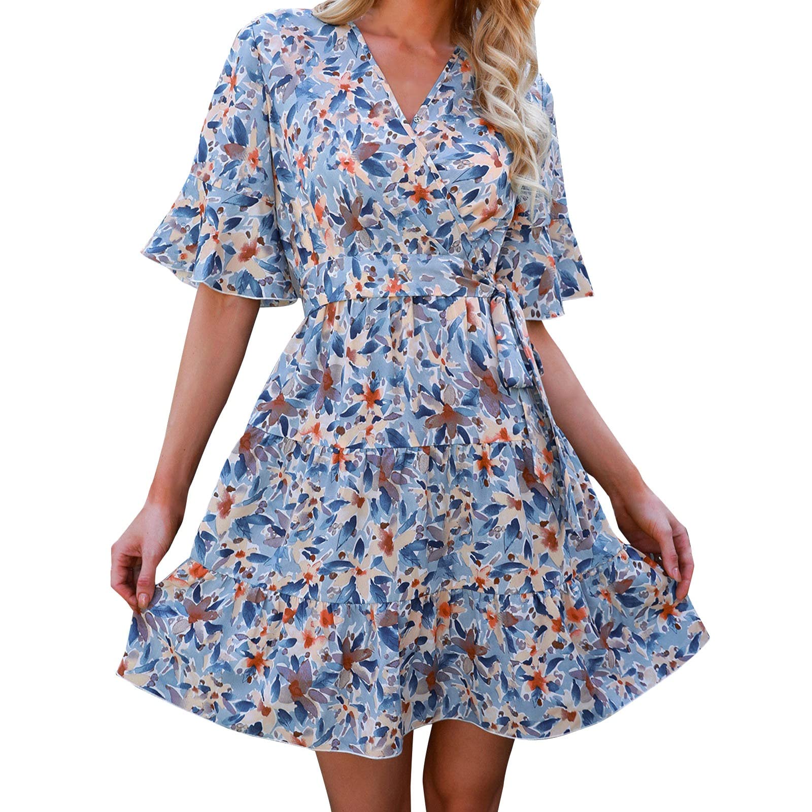 Women's Summer Sexy Beach Sun Dresses - Sleeveless Bohemian Floral Printed V-Neck Flowy Maxi Dress for Vacation, Pool Party & Outdoor Date